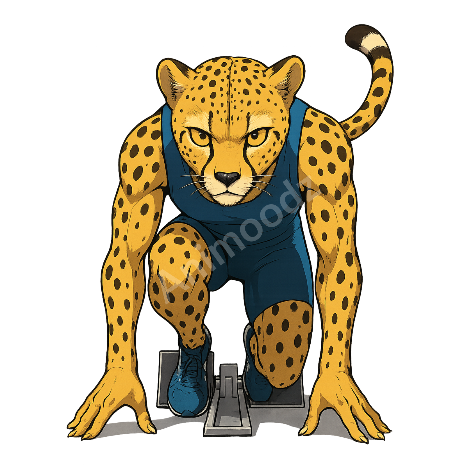 T-shirt de sport blanc 100% polyester - guépard starting-block - Homme & Femme