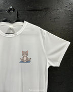 T-shirt de sport blanc 100% polyester - chat yoga - Homme & Femme