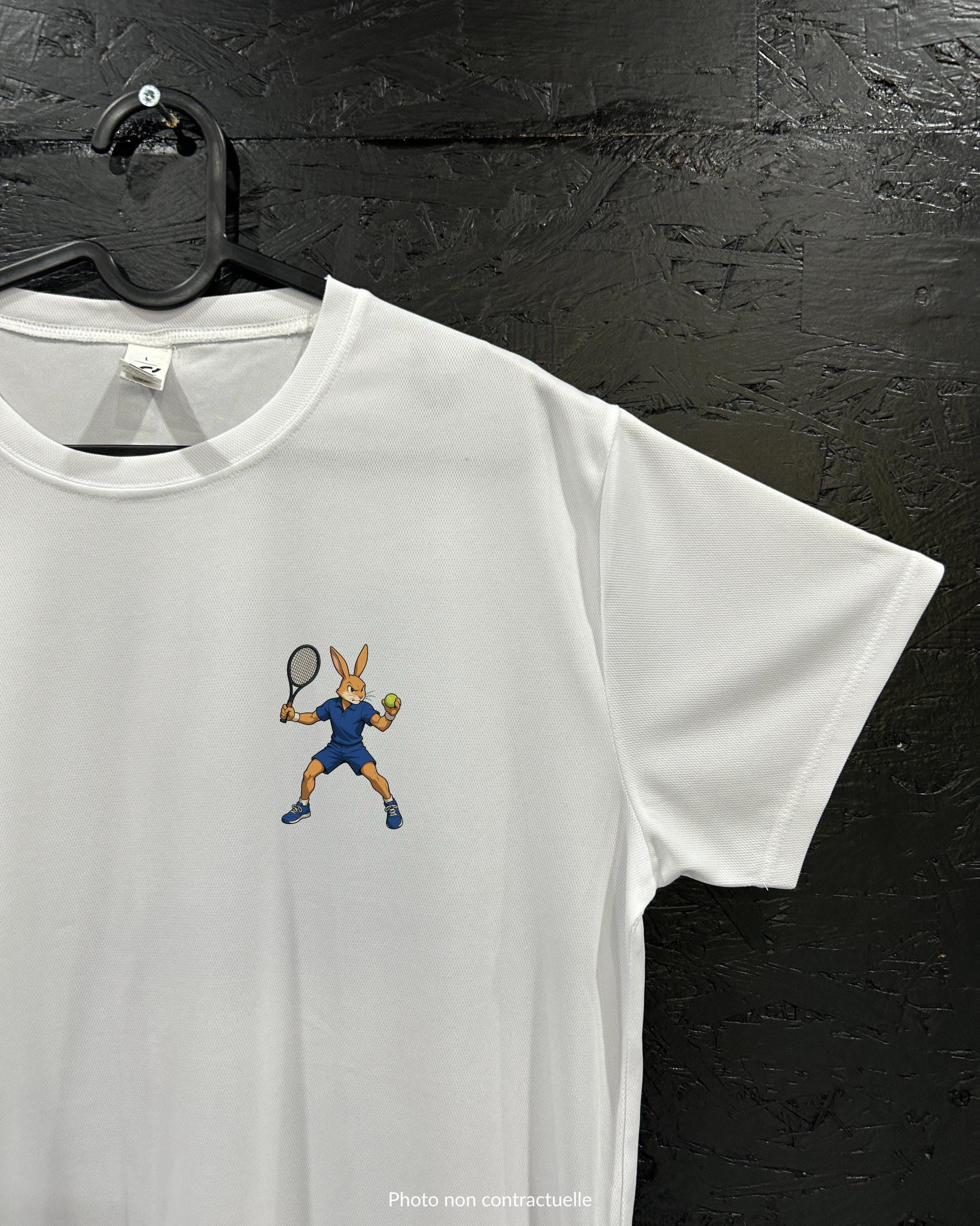T-shirt de sport blanc 100% polyester - lièvre tennis - Homme & Femme