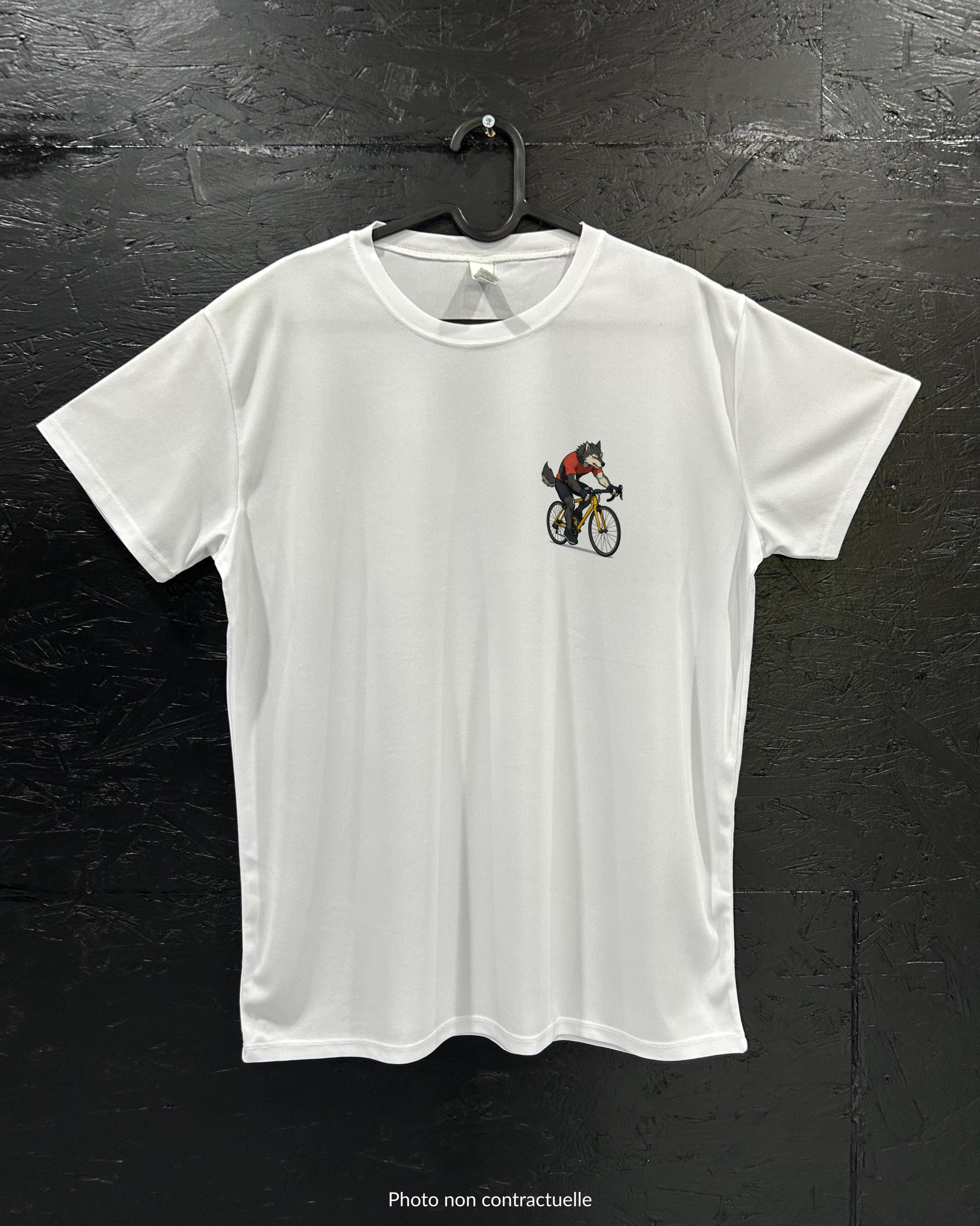 T-shirt de sport blanc 100% polyester - loup cycliste - Homme & Femme