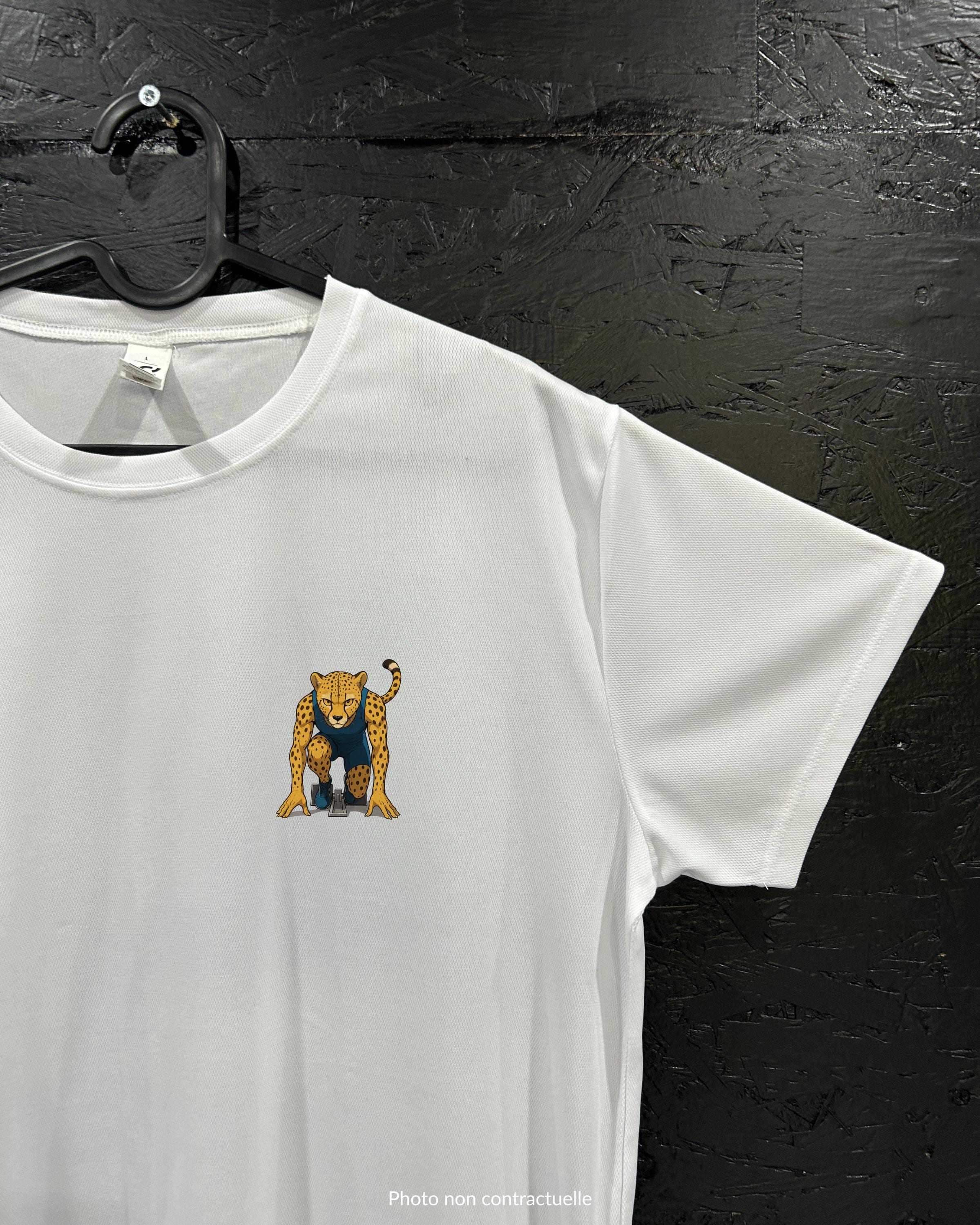 T-shirt de sport blanc 100% polyester - guépard starting-block - Homme & Femme