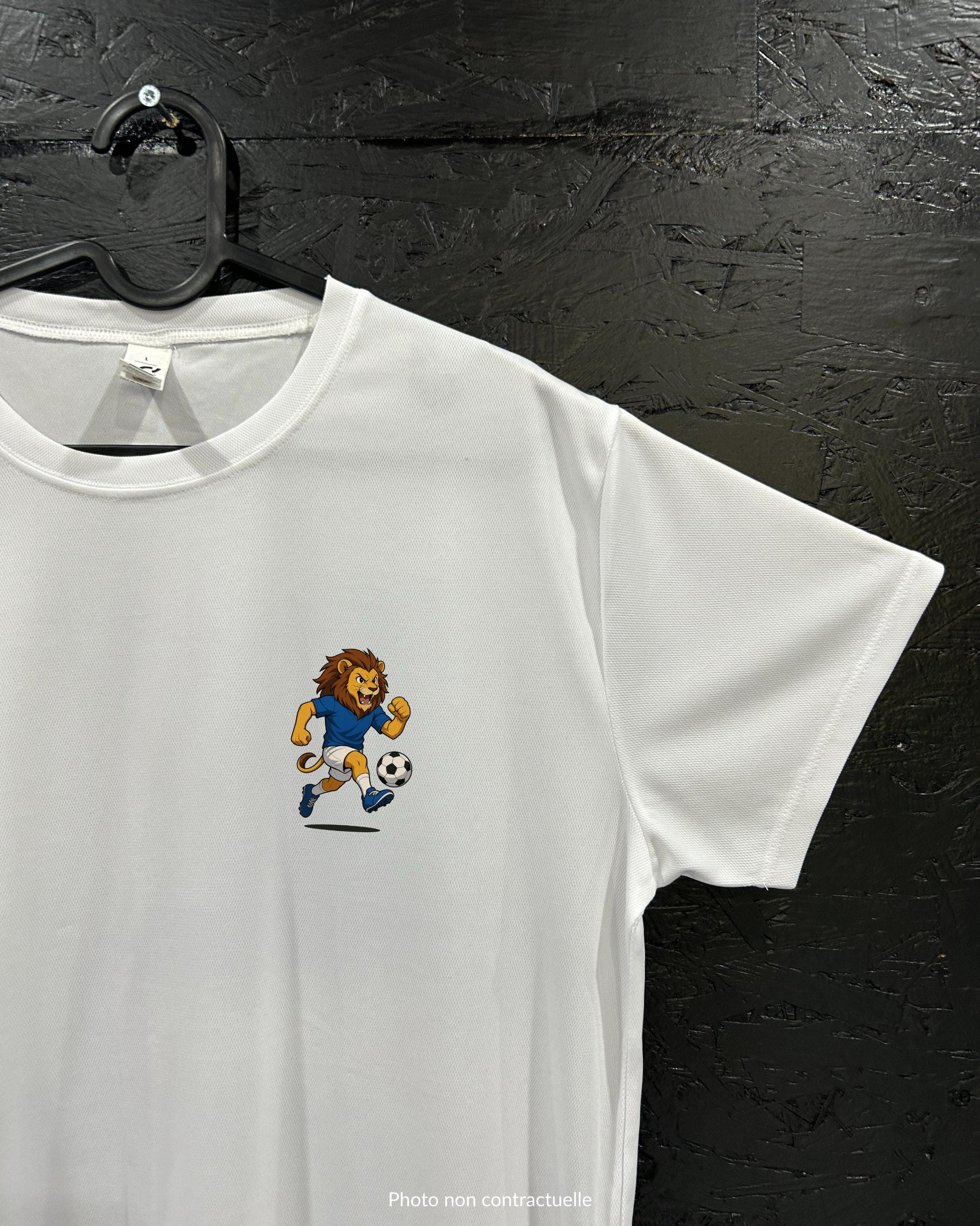 T-shirt de sport blanc 100% polyester - Lion footballeur - Homme & Femme