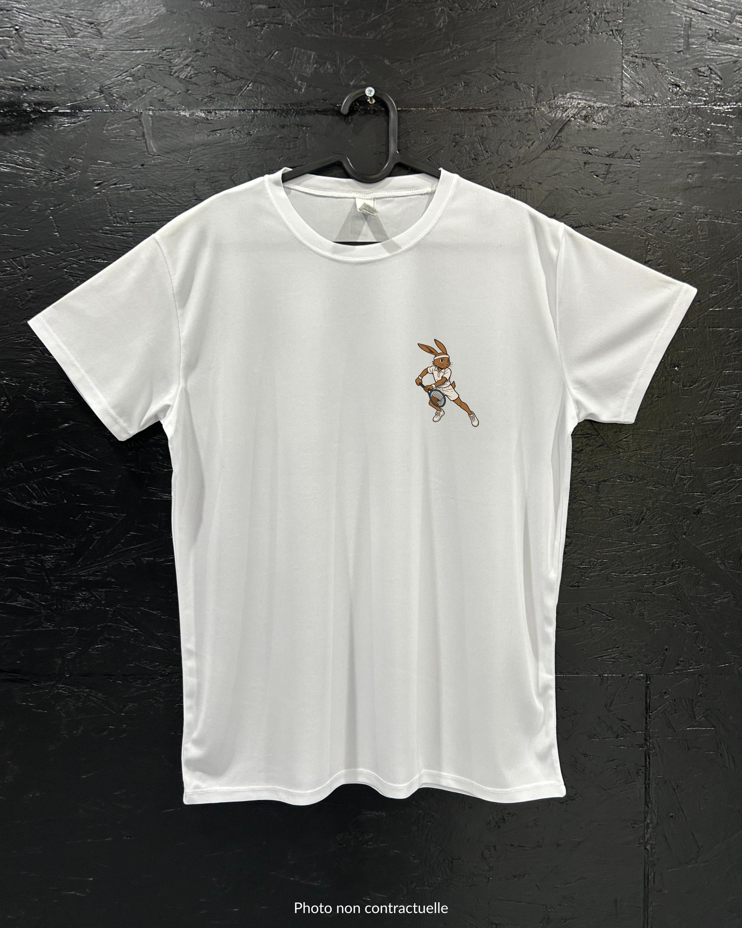 T-shirt de sport blanc 100% polyester - lièvre tennis - Homme & Femme