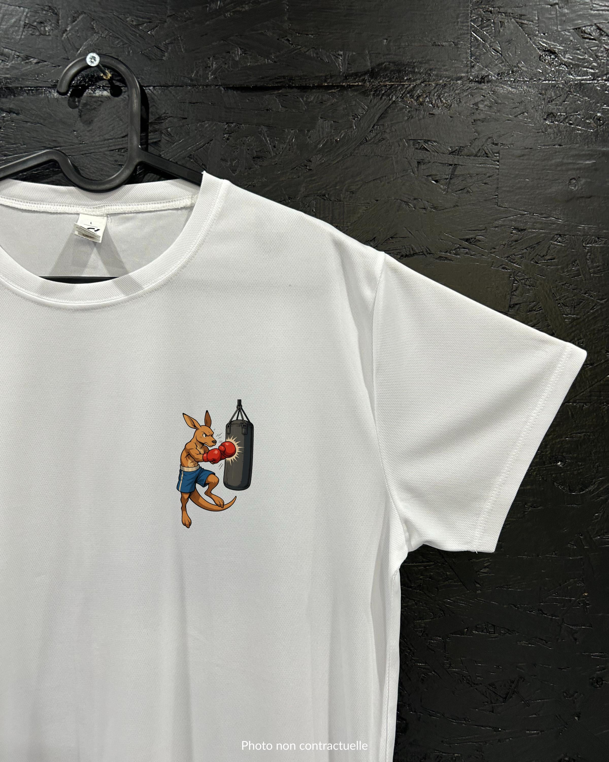 T-shirt de sport blanc 100% polyester - kangourou boxeur - Homme & Femme