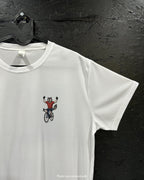 T-shirt de sport blanc 100% polyester - loup cycliste triomphant - Homme & Femme