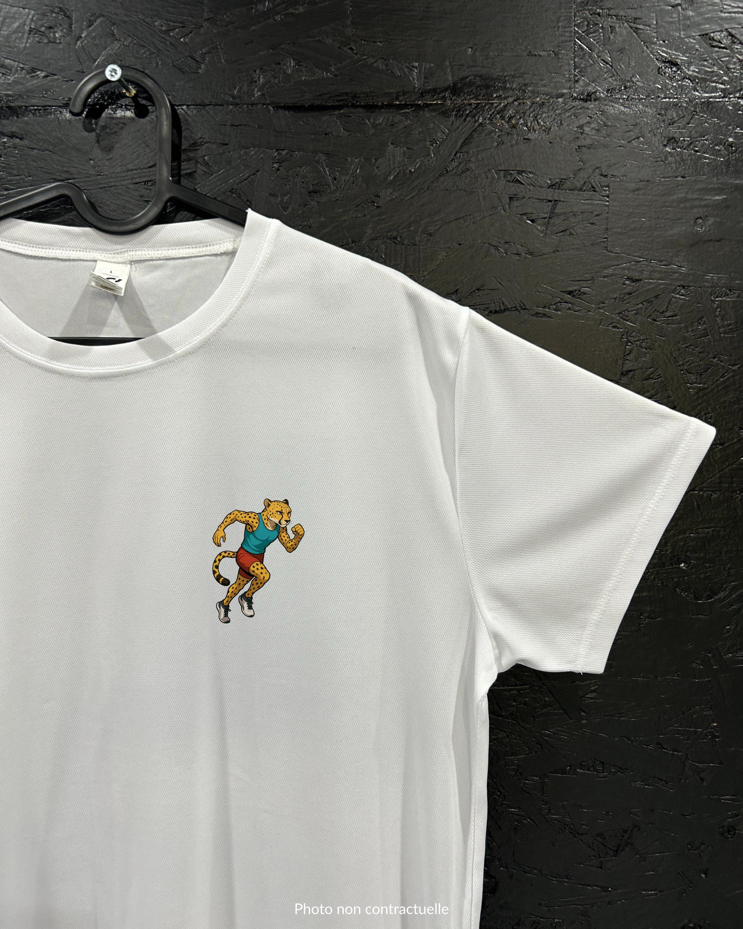 T-shirt de sport blanc 100% polyester - guépard course - Homme & Femme