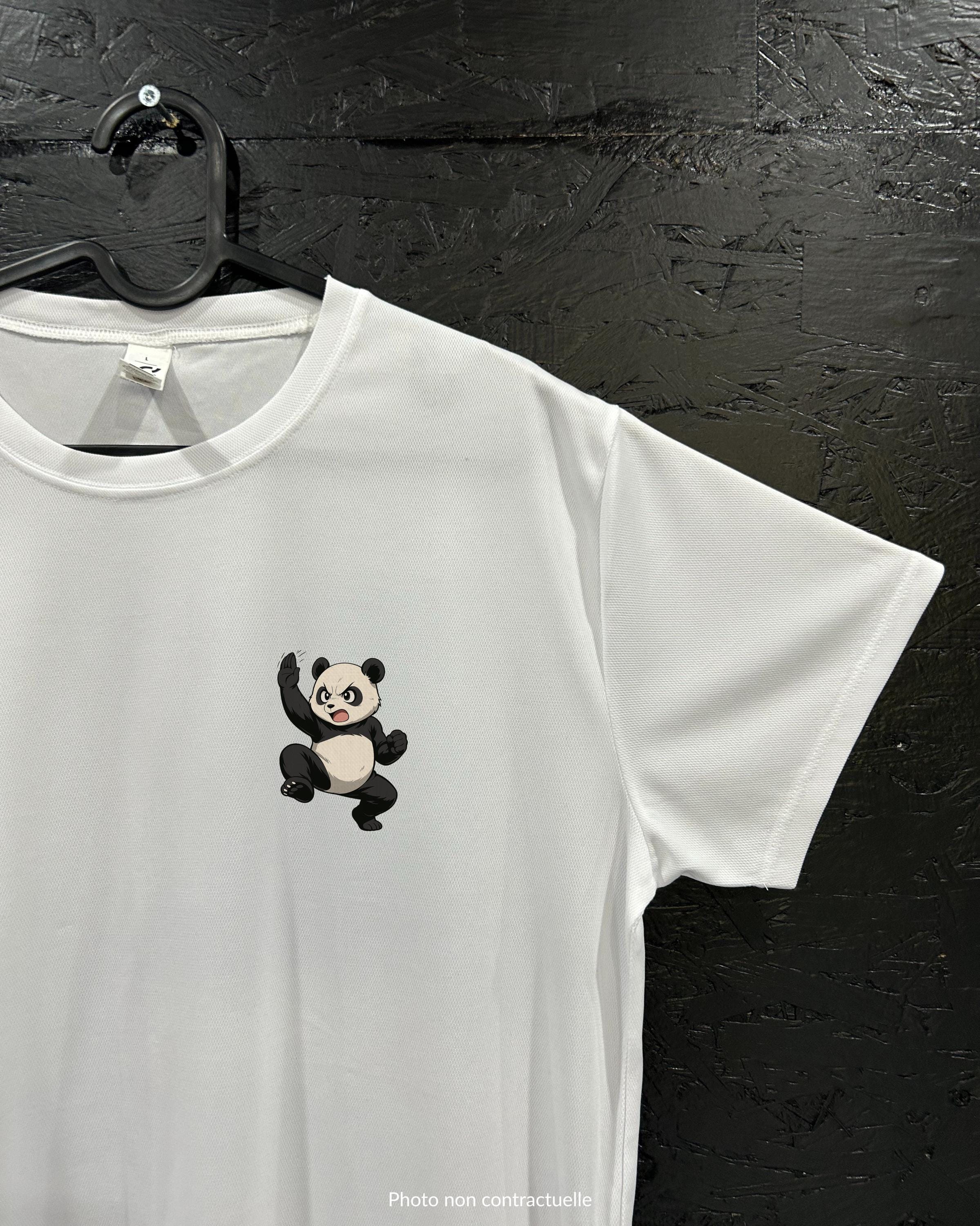 T-shirt de sport blanc 100% polyester - panda karatéka - Homme & Femme
