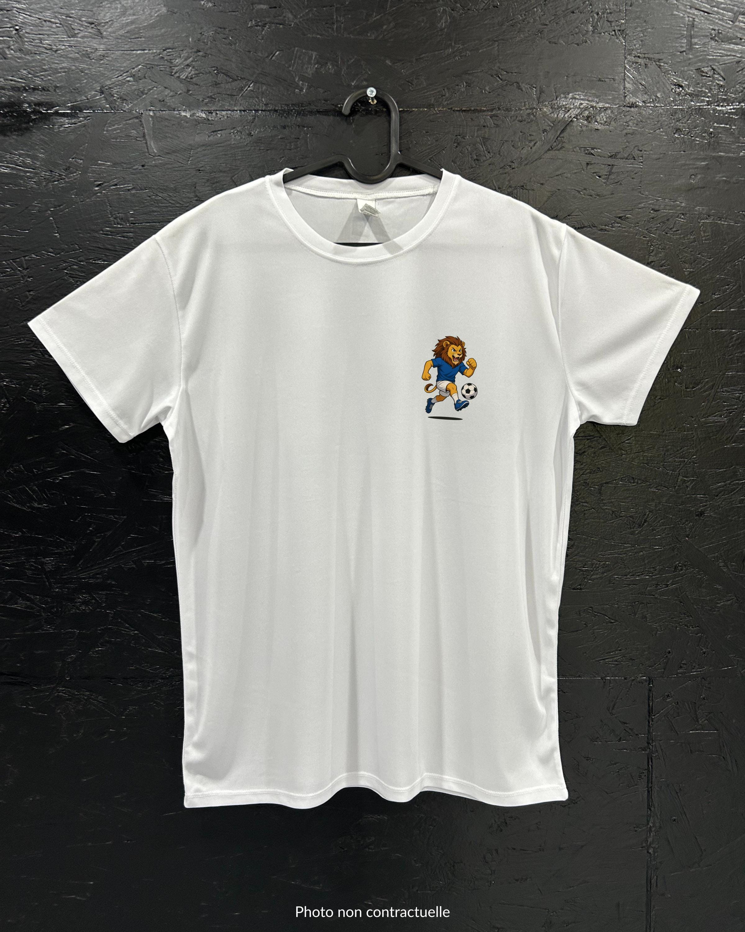 T-shirt de sport blanc 100% polyester - Lion footballeur - Homme & Femme