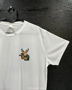 T-shirt de sport blanc 100% polyester - Cerf avec carabine - Homme & Femme