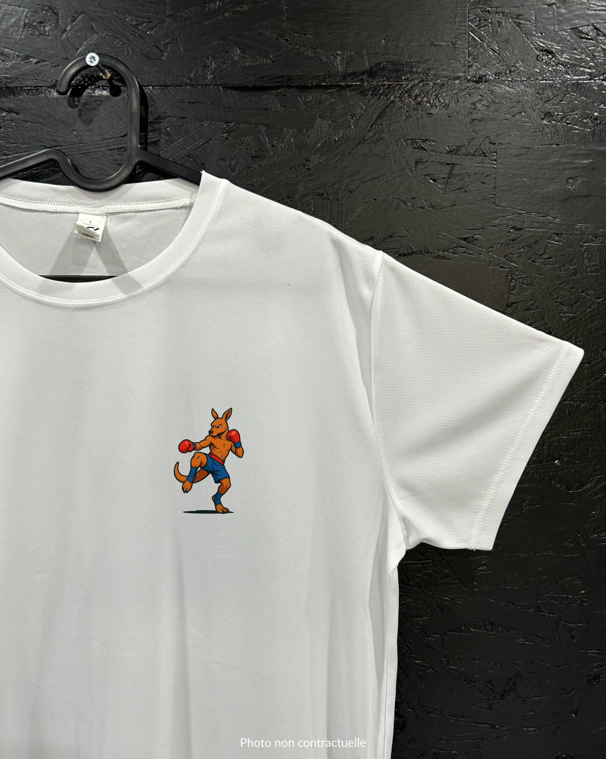 T-shirt de sport blanc 100% polyester - kangourou boxe - Homme & Femme