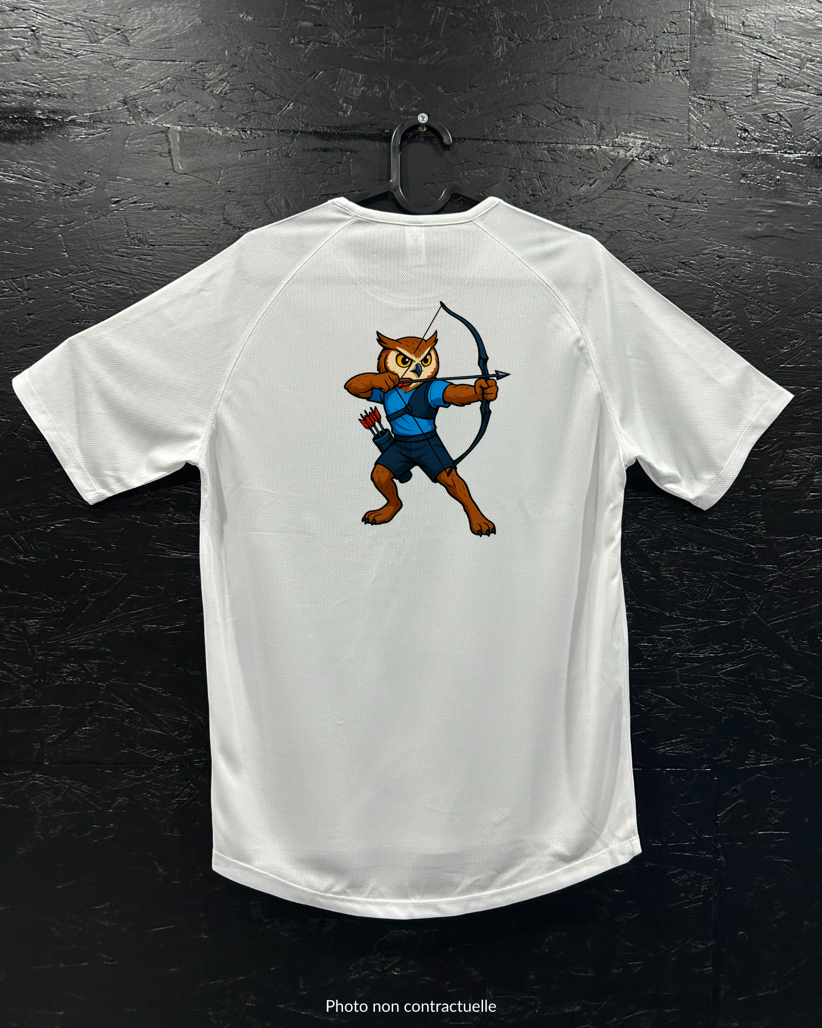 T-shirt de sport blanc 100% polyester - chouette tir à l'arc - Homme & Femme