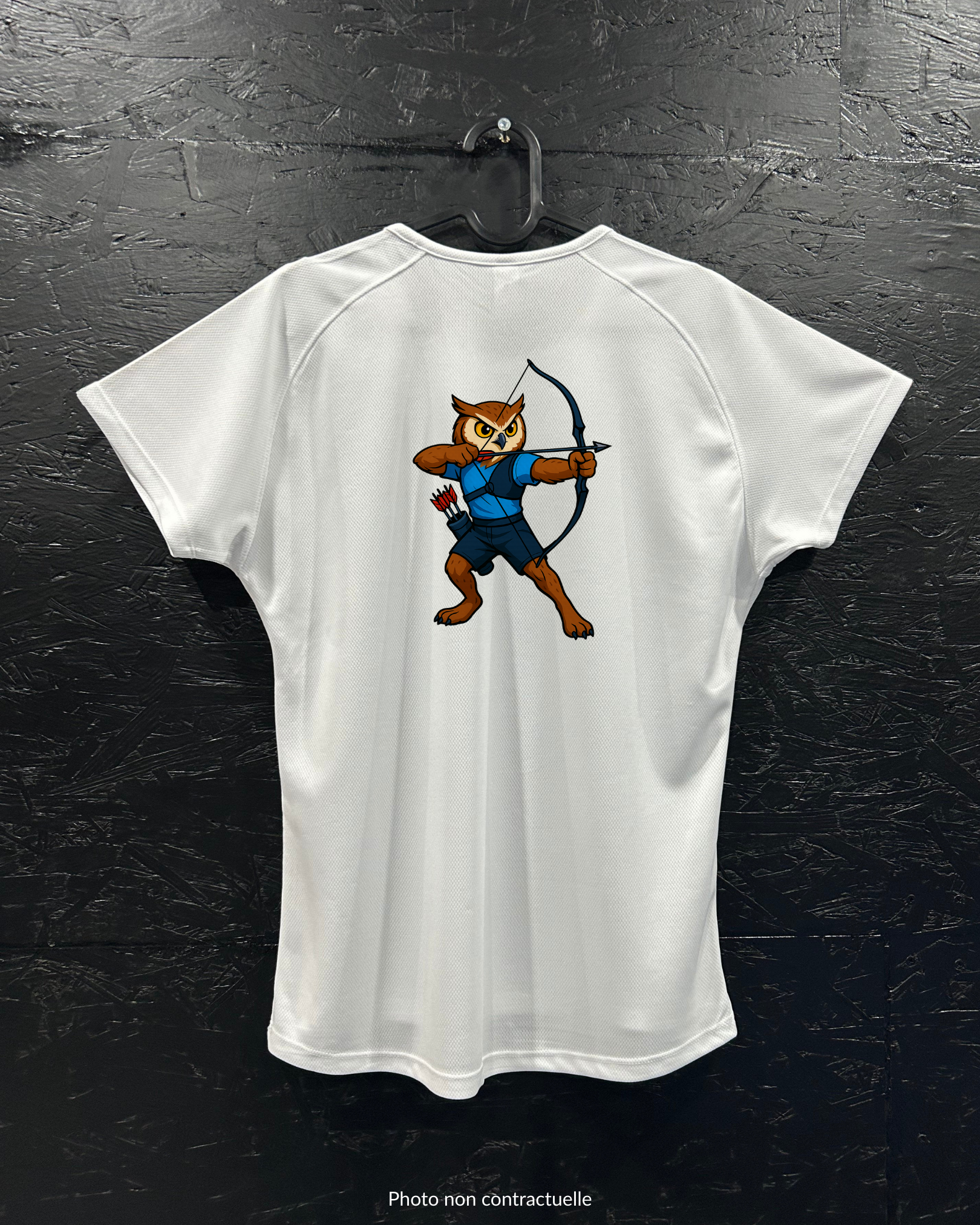 T-shirt de sport blanc 100% polyester - chouette tir à l'arc - Homme & Femme