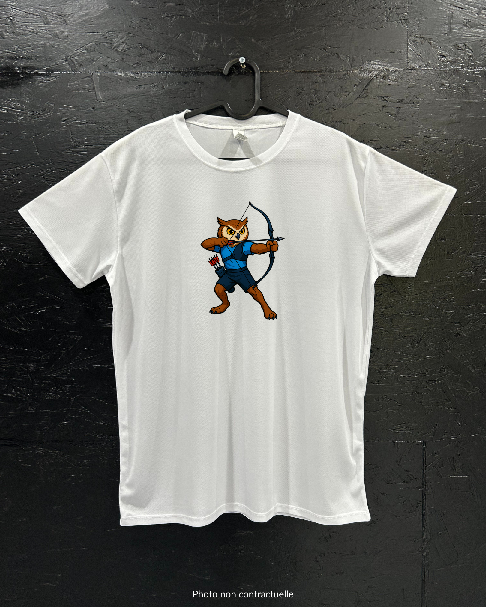 T-shirt de sport blanc 100% polyester - chouette tir à l'arc - Homme & Femme