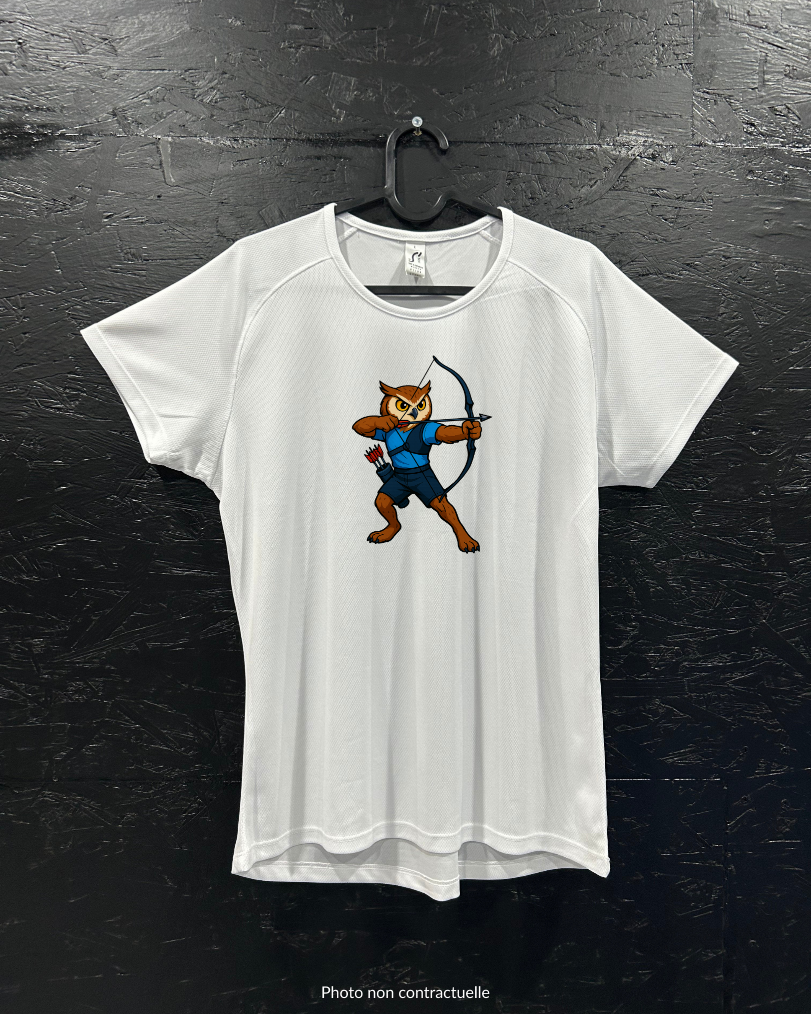 T-shirt de sport blanc 100% polyester - chouette tir à l'arc - Homme & Femme