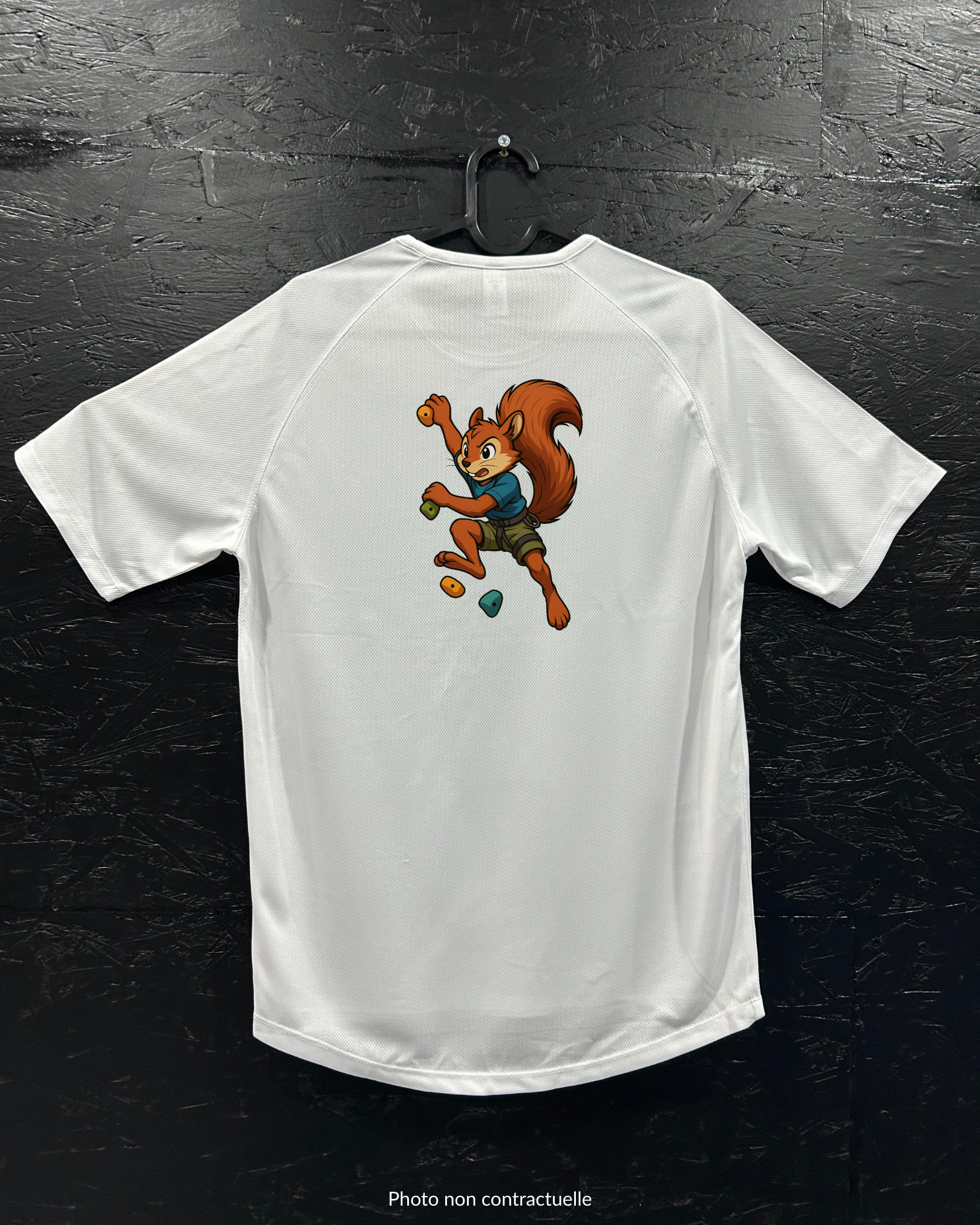 T-shirt de sport blanc 100% polyester - écureuil escalade - Homme & Femme
