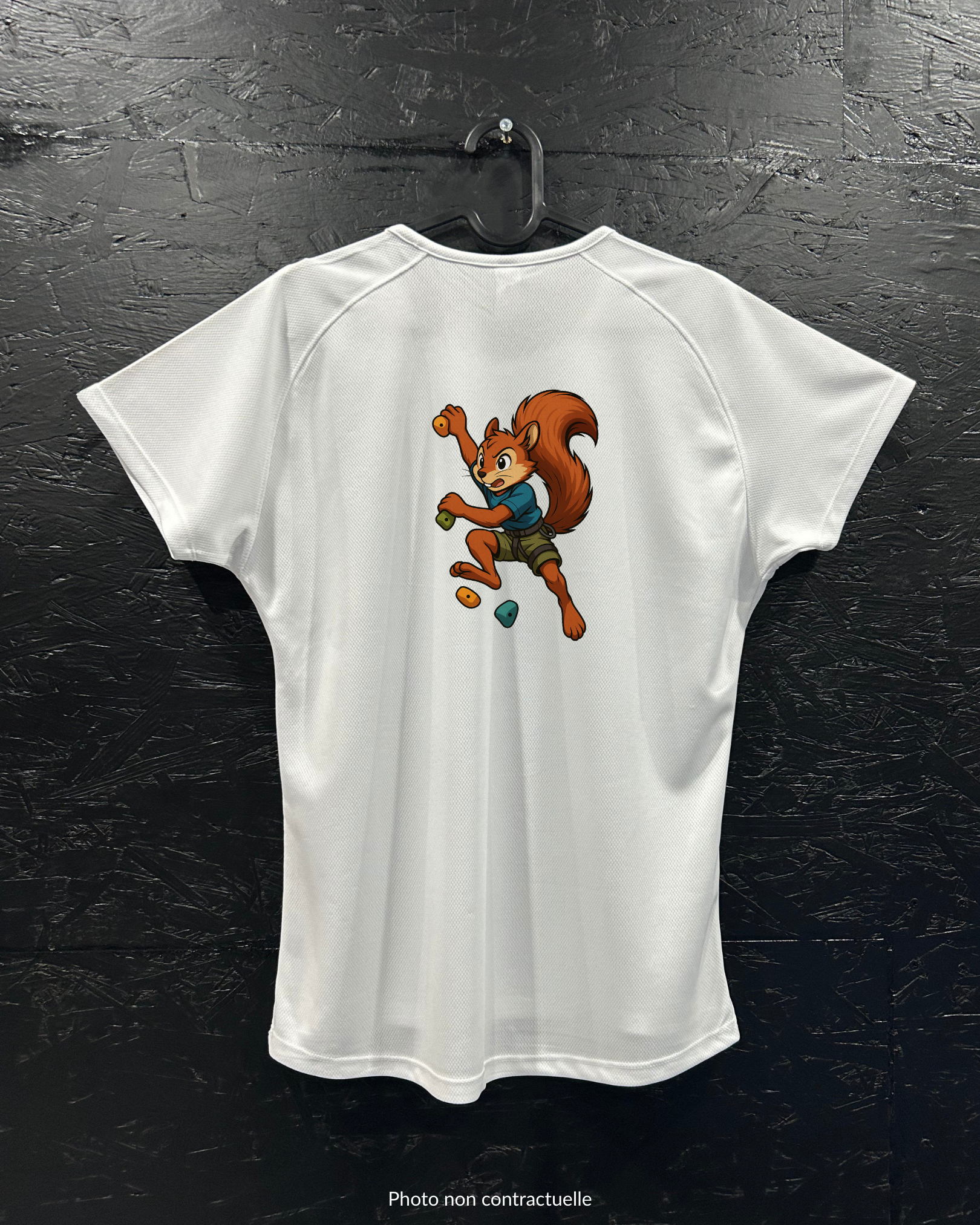 T-shirt de sport blanc 100% polyester - écureuil escalade - Homme & Femme