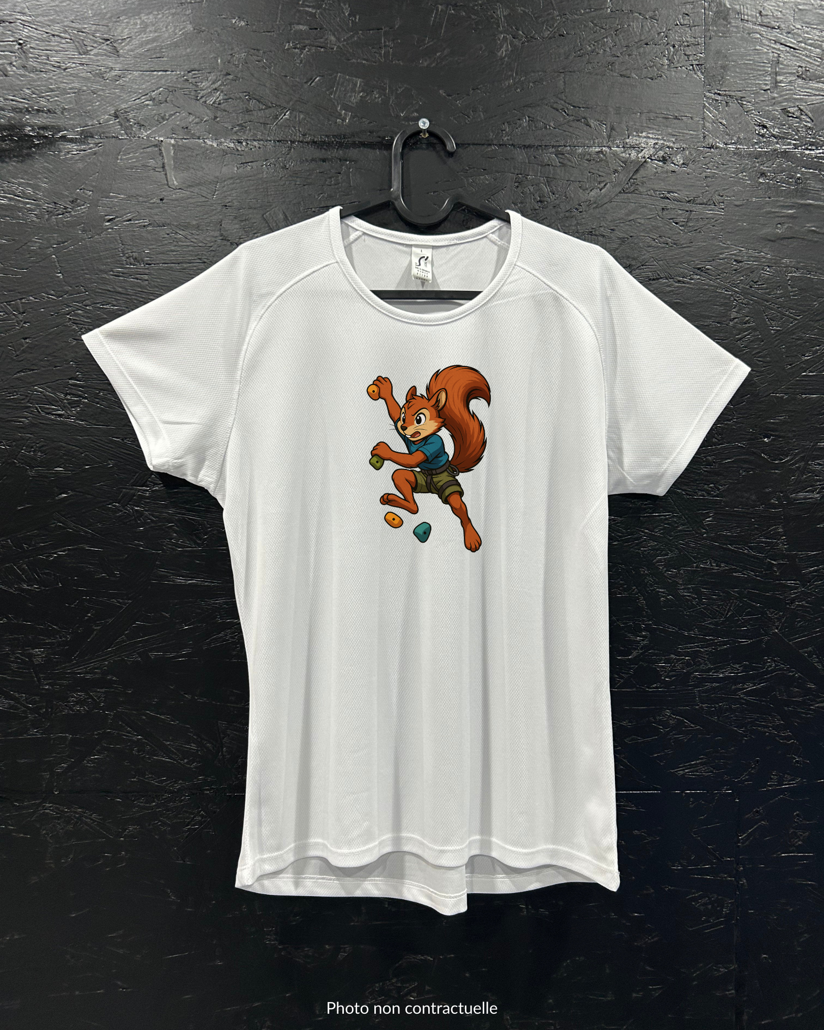 T-shirt de sport blanc 100% polyester - écureuil escalade - Homme & Femme