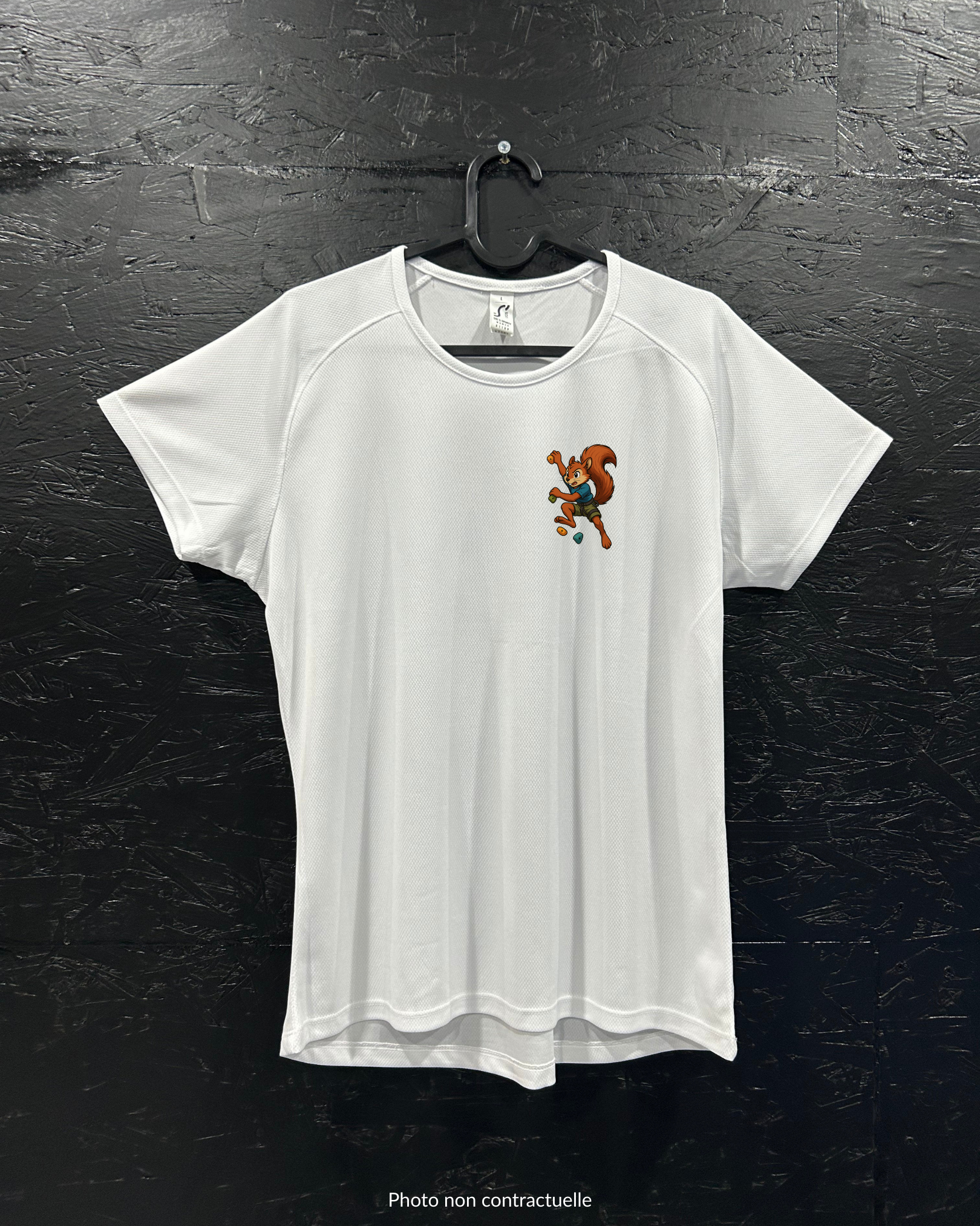 T-shirt de sport blanc 100% polyester - écureuil escalade - Homme & Femme