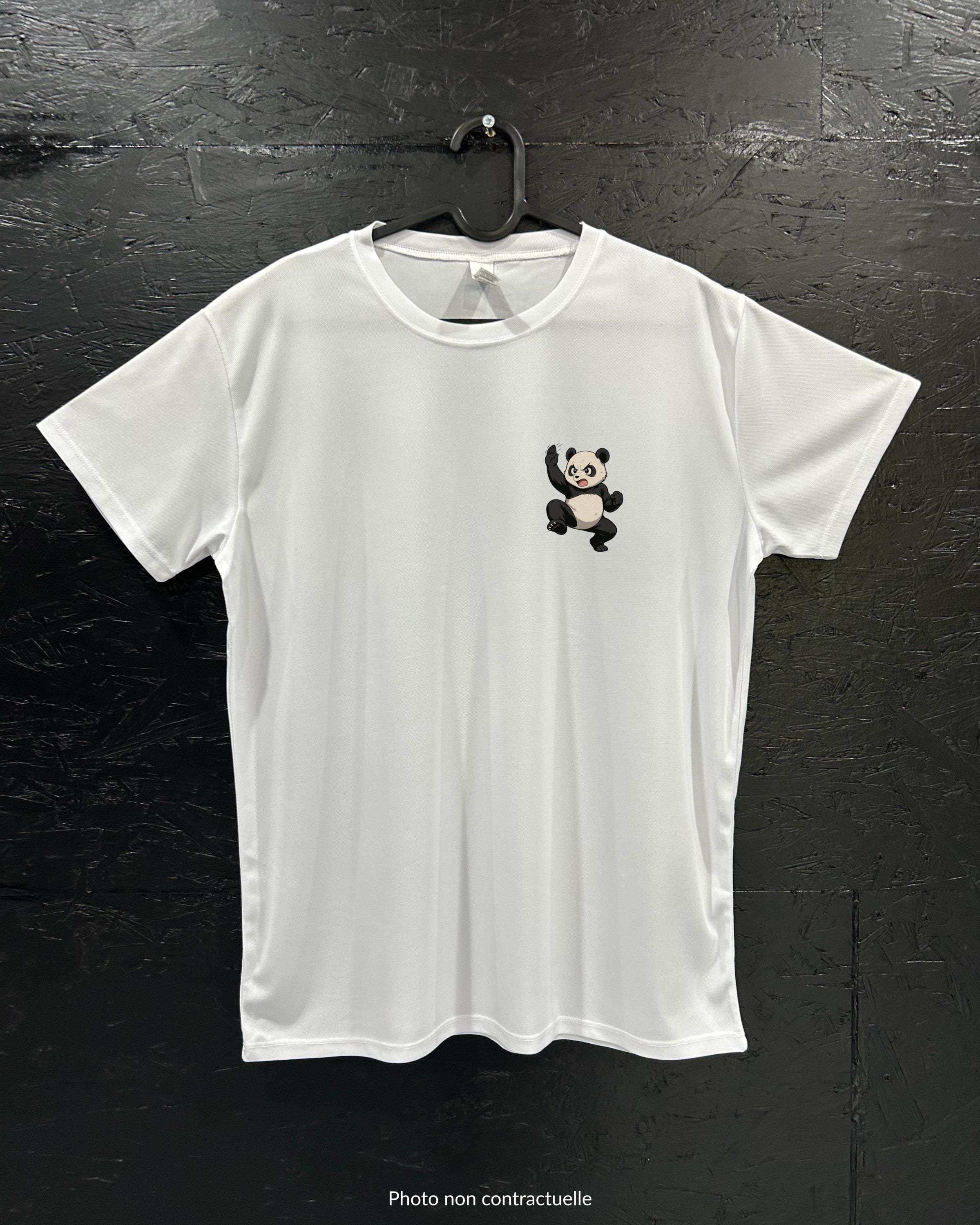 T-shirt de sport blanc 100% polyester - panda karatéka - Homme & Femme