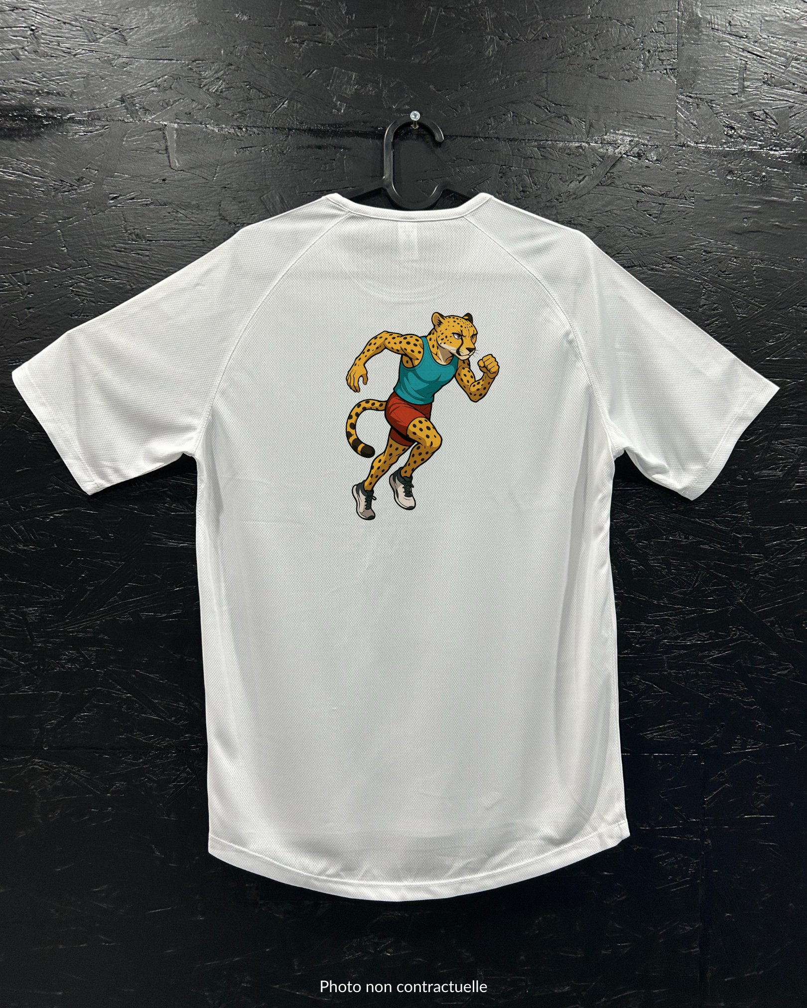 T-shirt de sport blanc 100% polyester - guépard course - Homme & Femme