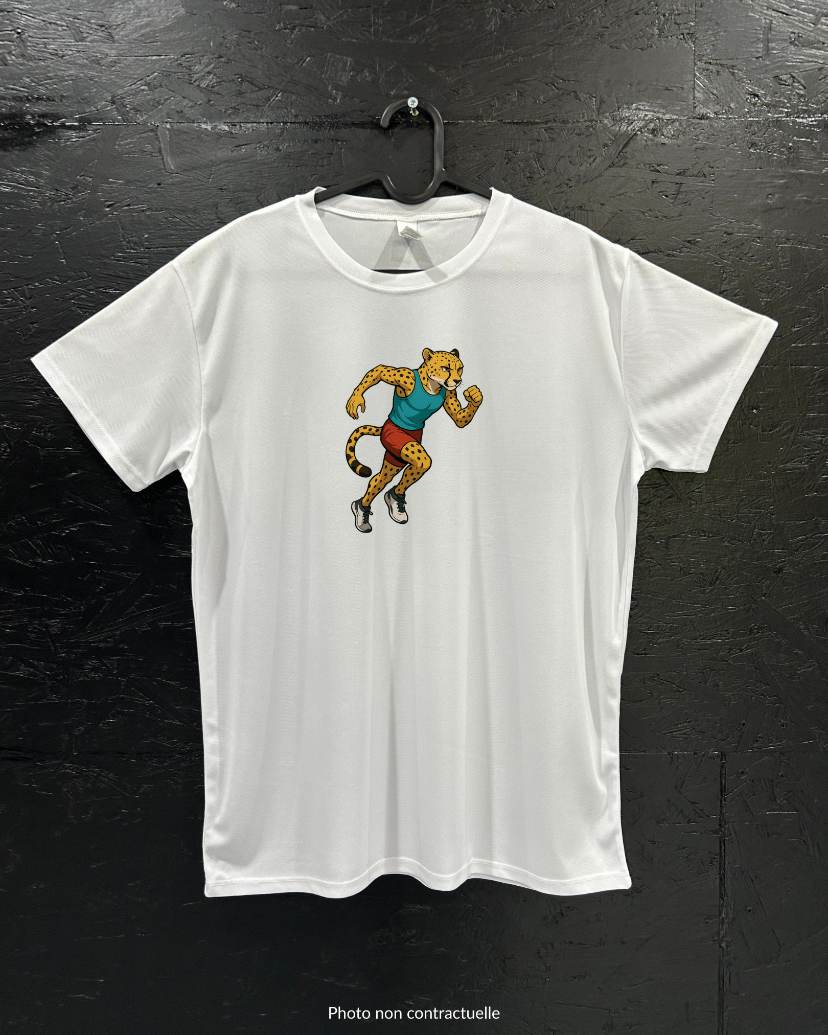 T-shirt de sport blanc 100% polyester - guépard course - Homme & Femme