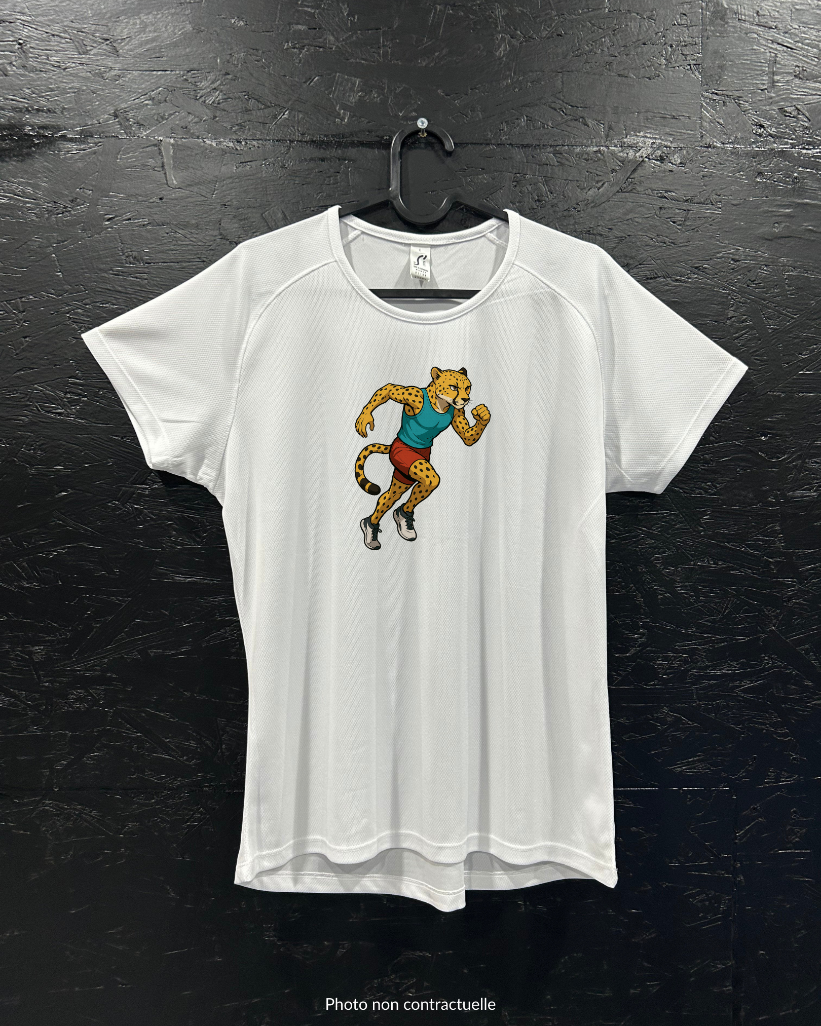 T-shirt de sport blanc 100% polyester - guépard course - Homme & Femme