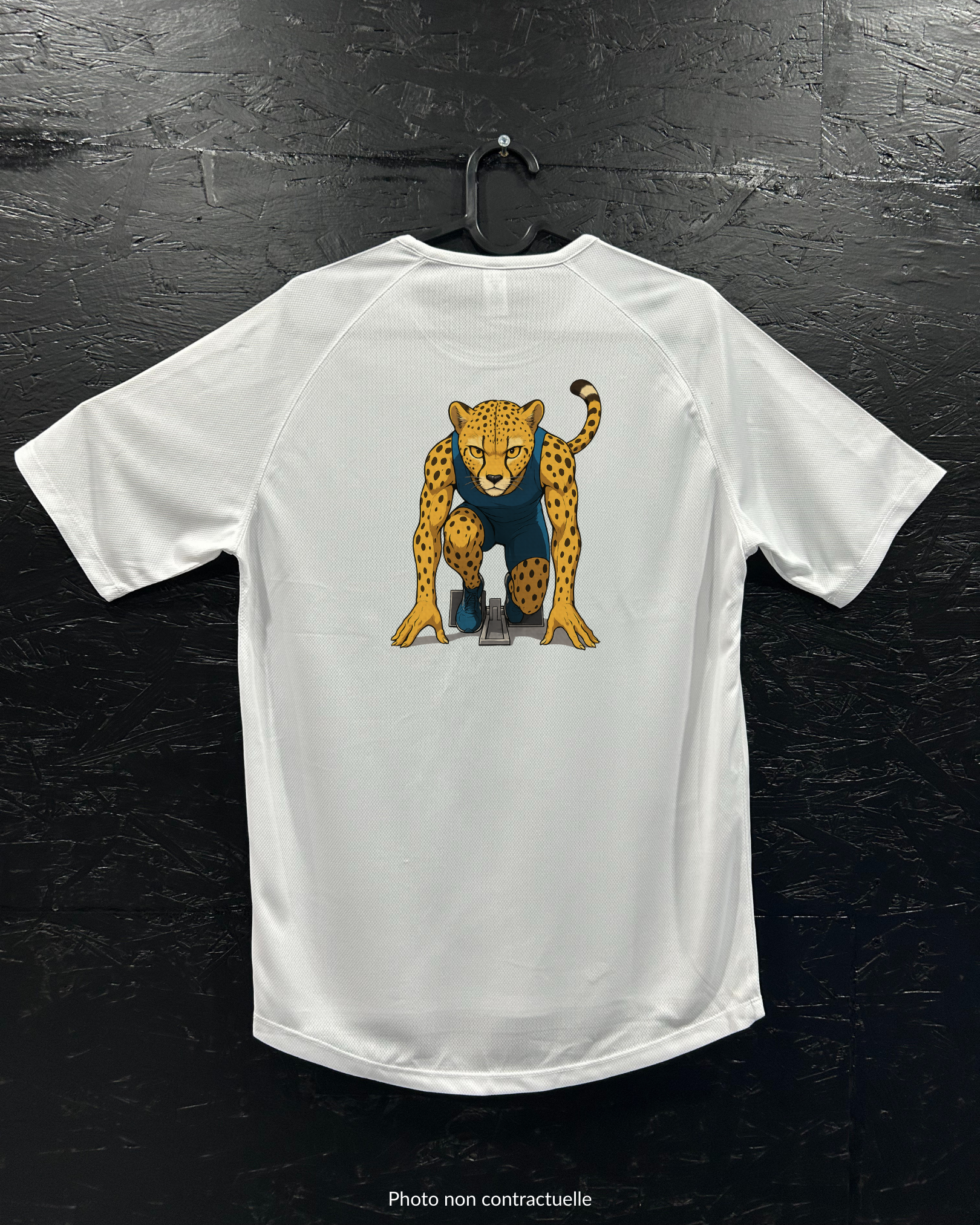 T-shirt de sport blanc 100% polyester - guépard starting-block - Homme & Femme