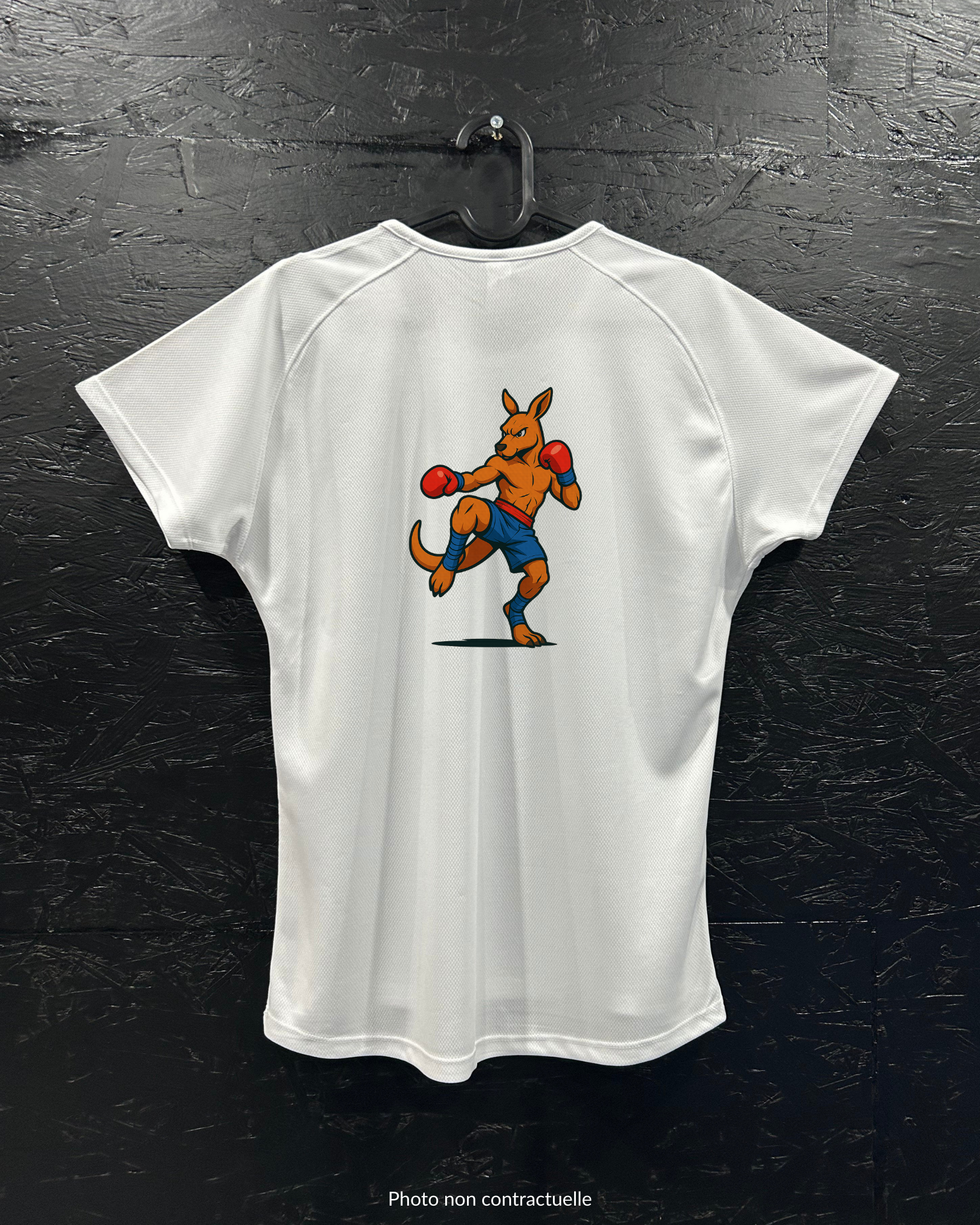 T-shirt de sport blanc 100% polyester - kangourou boxe - Homme & Femme