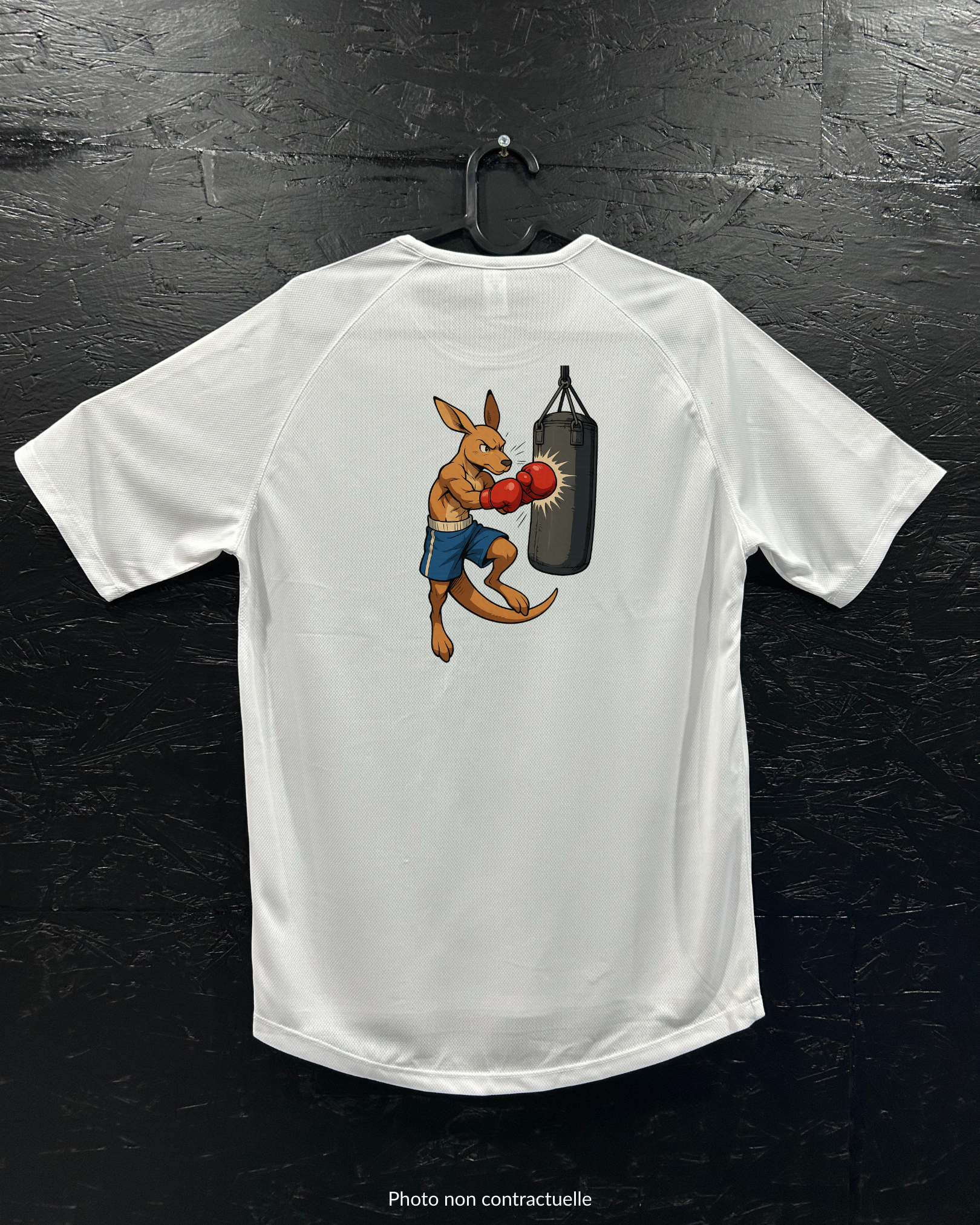 T-shirt de sport blanc 100% polyester - kangourou boxeur - Homme & Femme