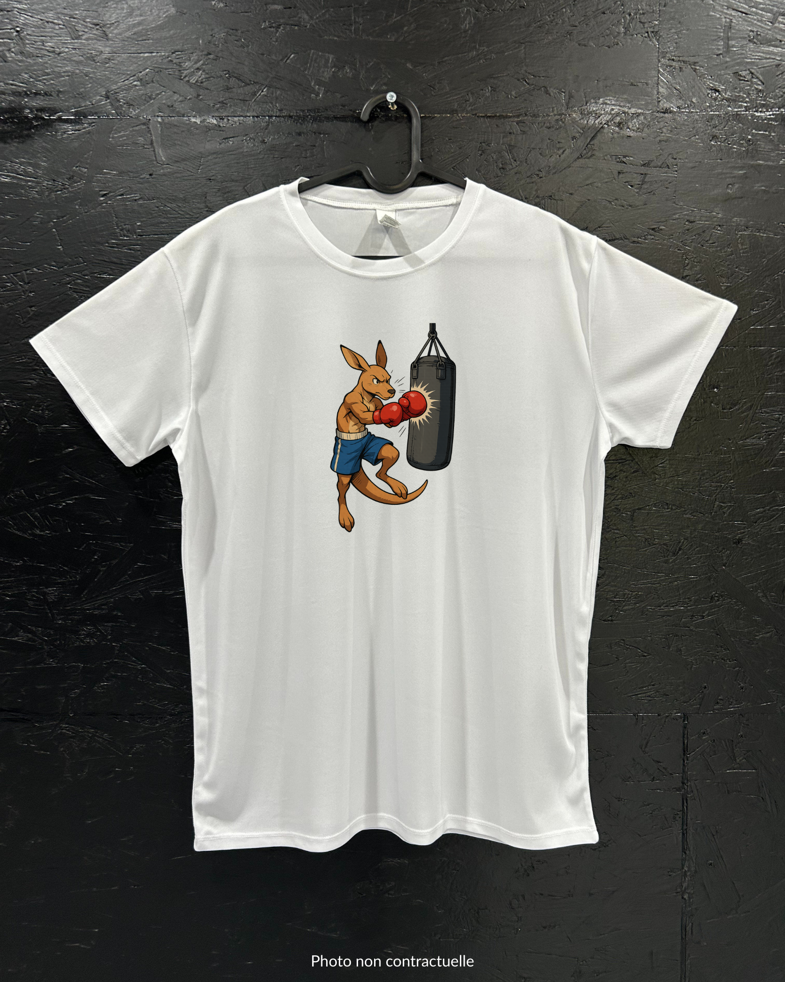 T-shirt de sport blanc 100% polyester - kangourou boxeur - Homme & Femme