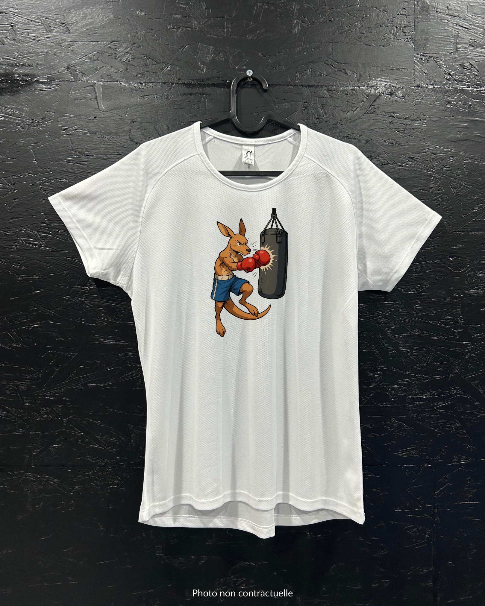 T-shirt de sport blanc 100% polyester - kangourou boxeur - Homme & Femme