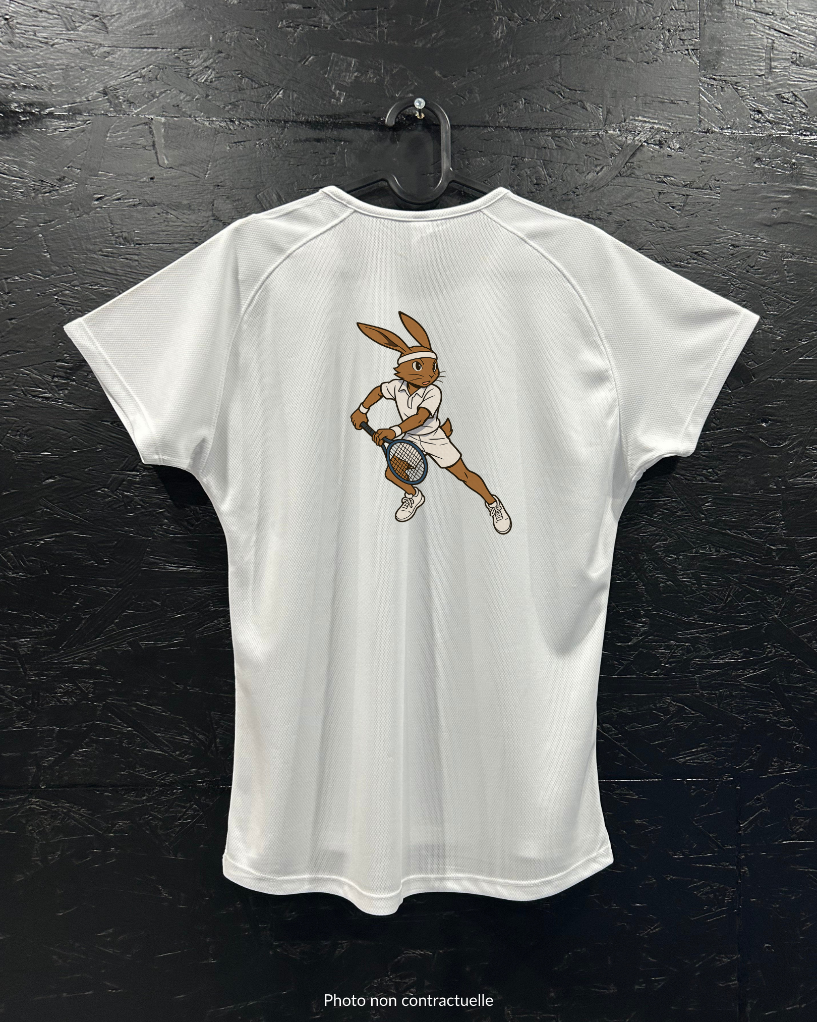 T-shirt de sport blanc 100% polyester - lièvre tennis - Homme & Femme