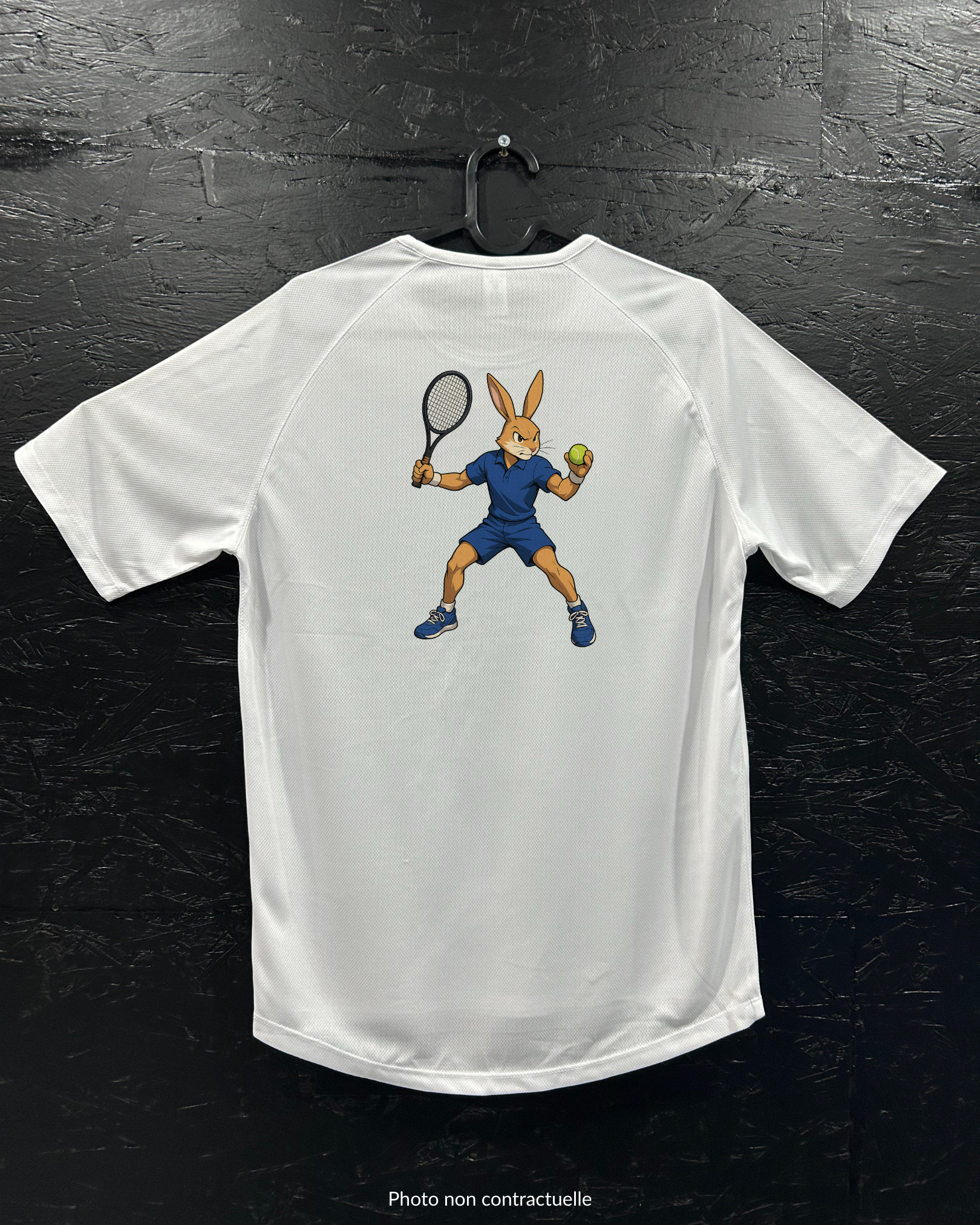 T-shirt de sport blanc 100% polyester - lièvre tennis - Homme & Femme