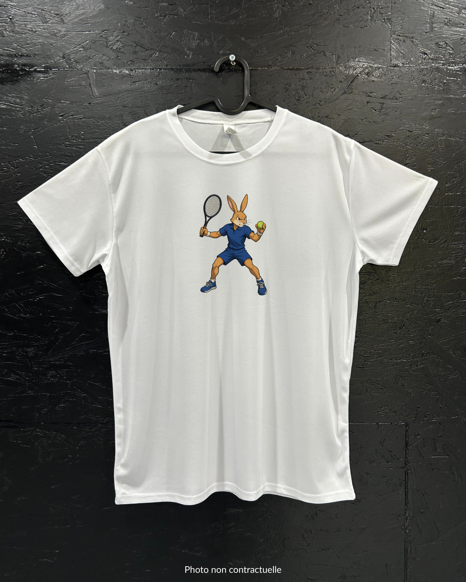 T-shirt de sport blanc 100% polyester - lièvre tennis - Homme & Femme