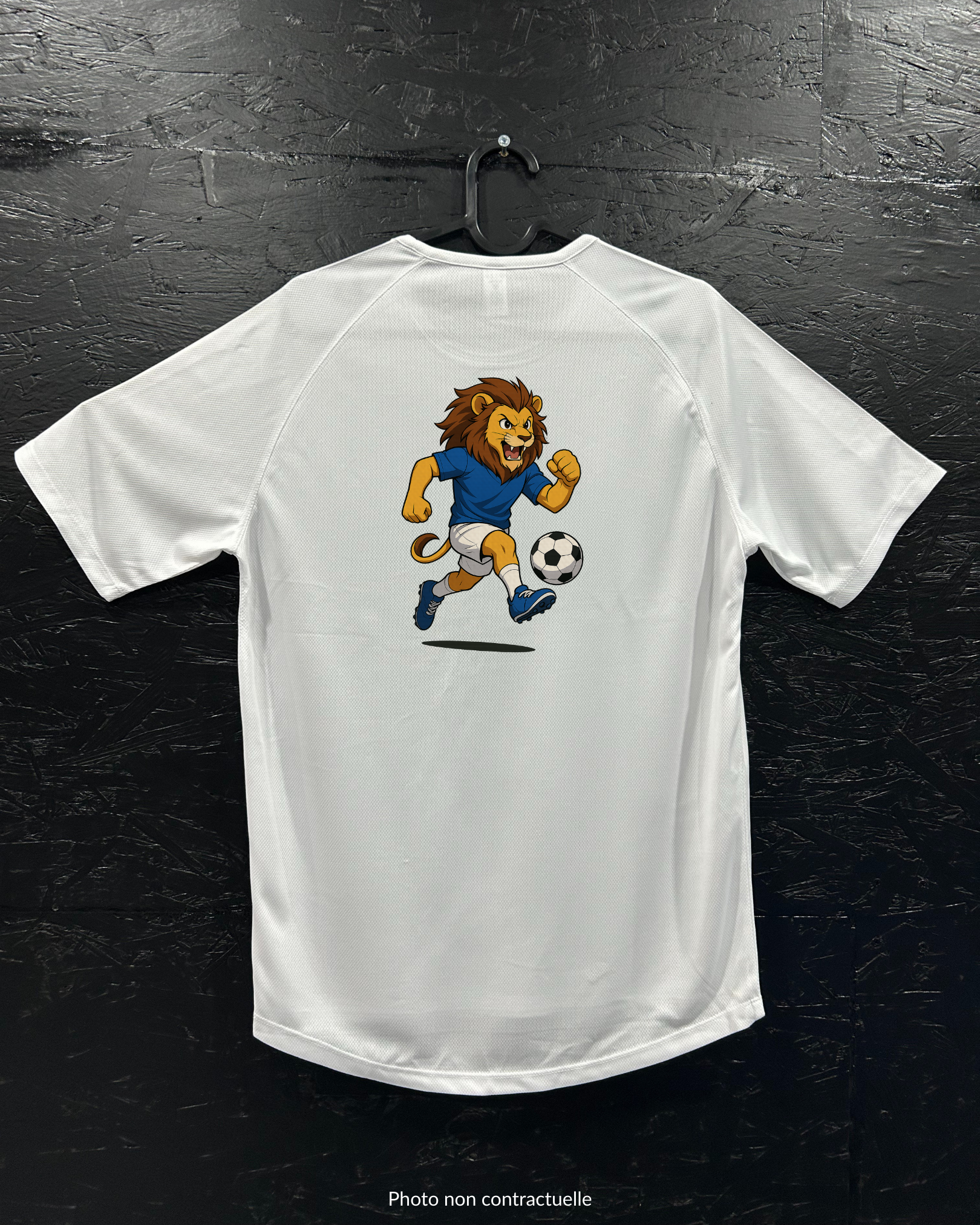 T-shirt de sport blanc 100% polyester - Lion footballeur - Homme & Femme