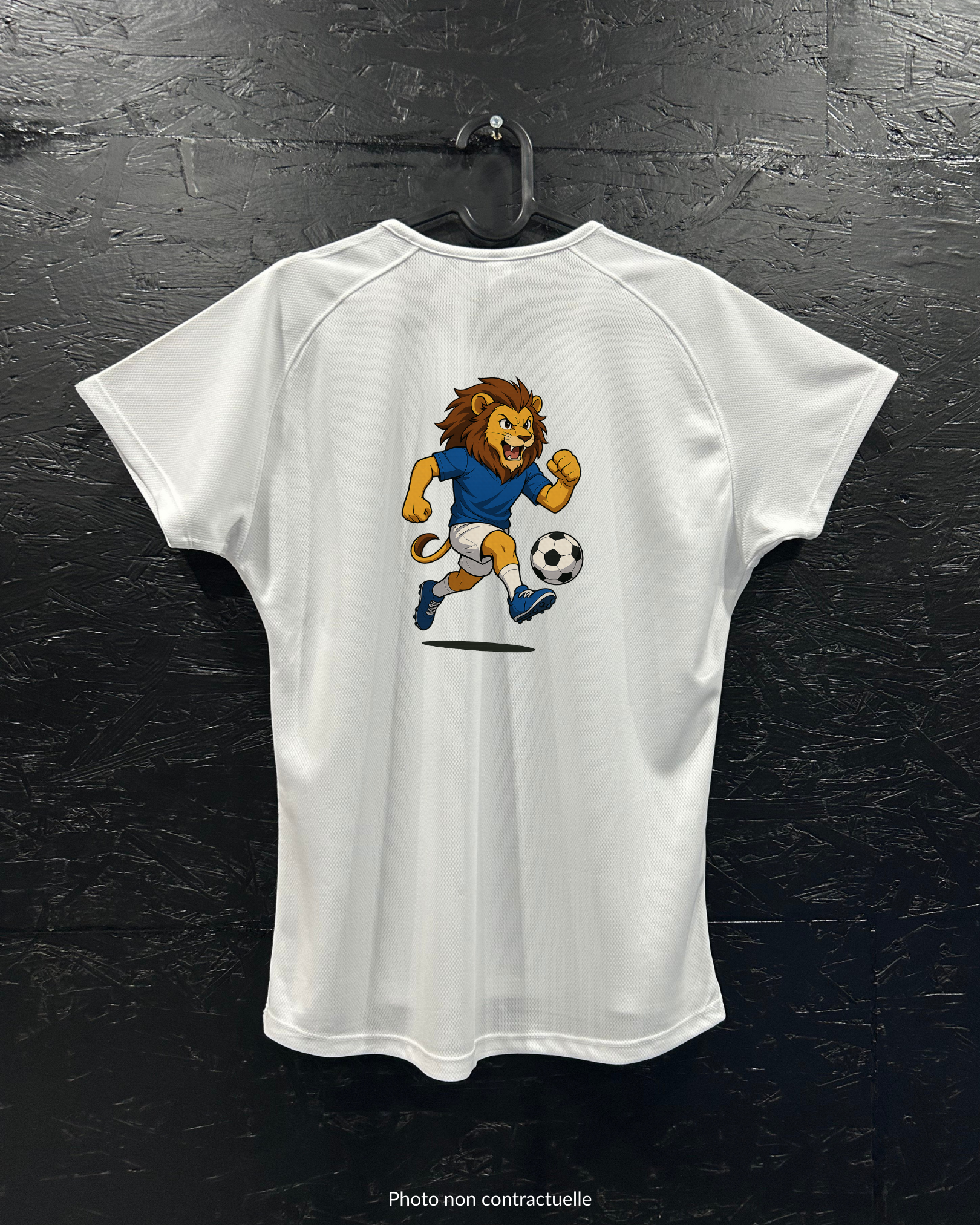 T-shirt de sport blanc 100% polyester - Lion footballeur - Homme & Femme