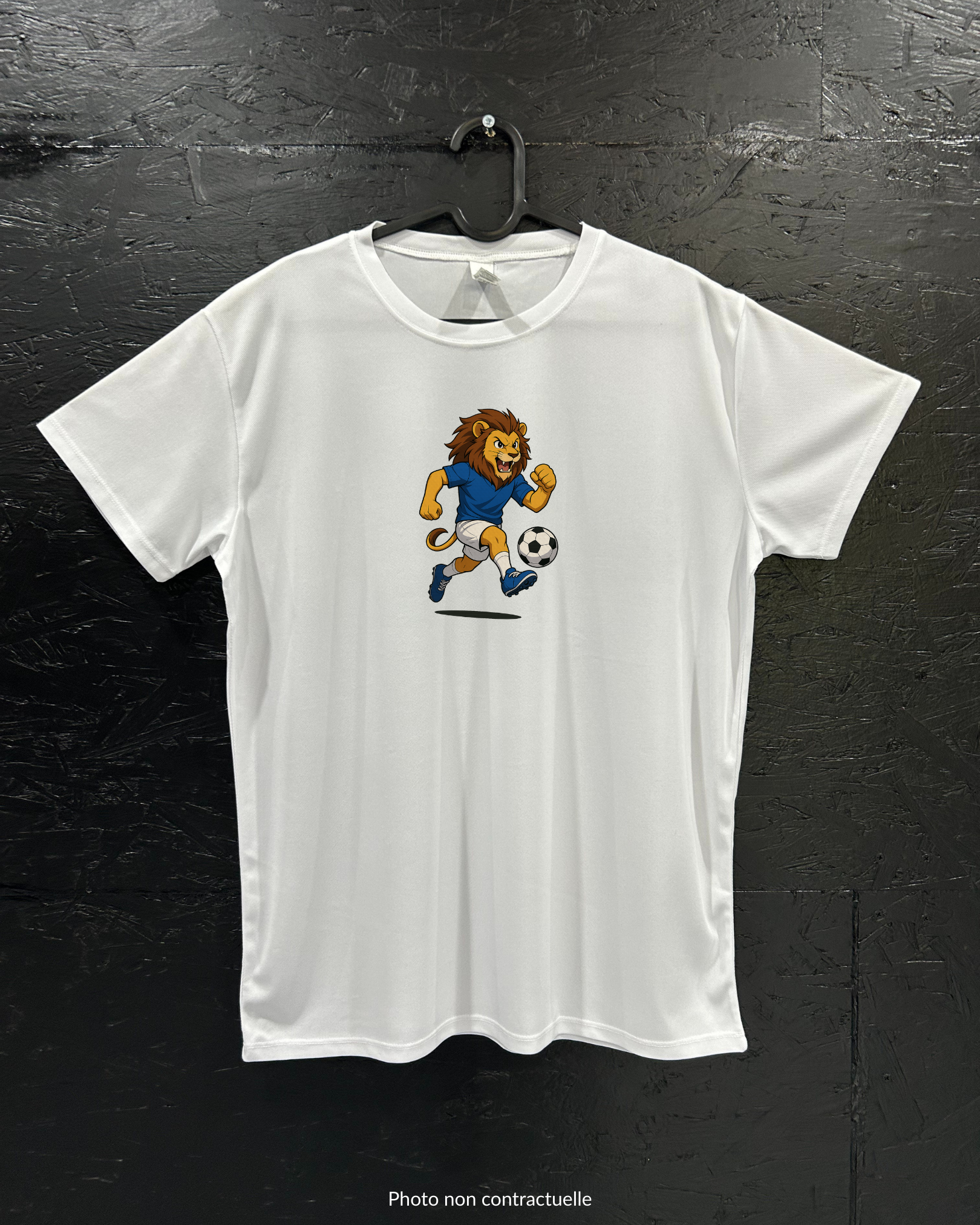 T-shirt de sport blanc 100% polyester - Lion footballeur - Homme & Femme