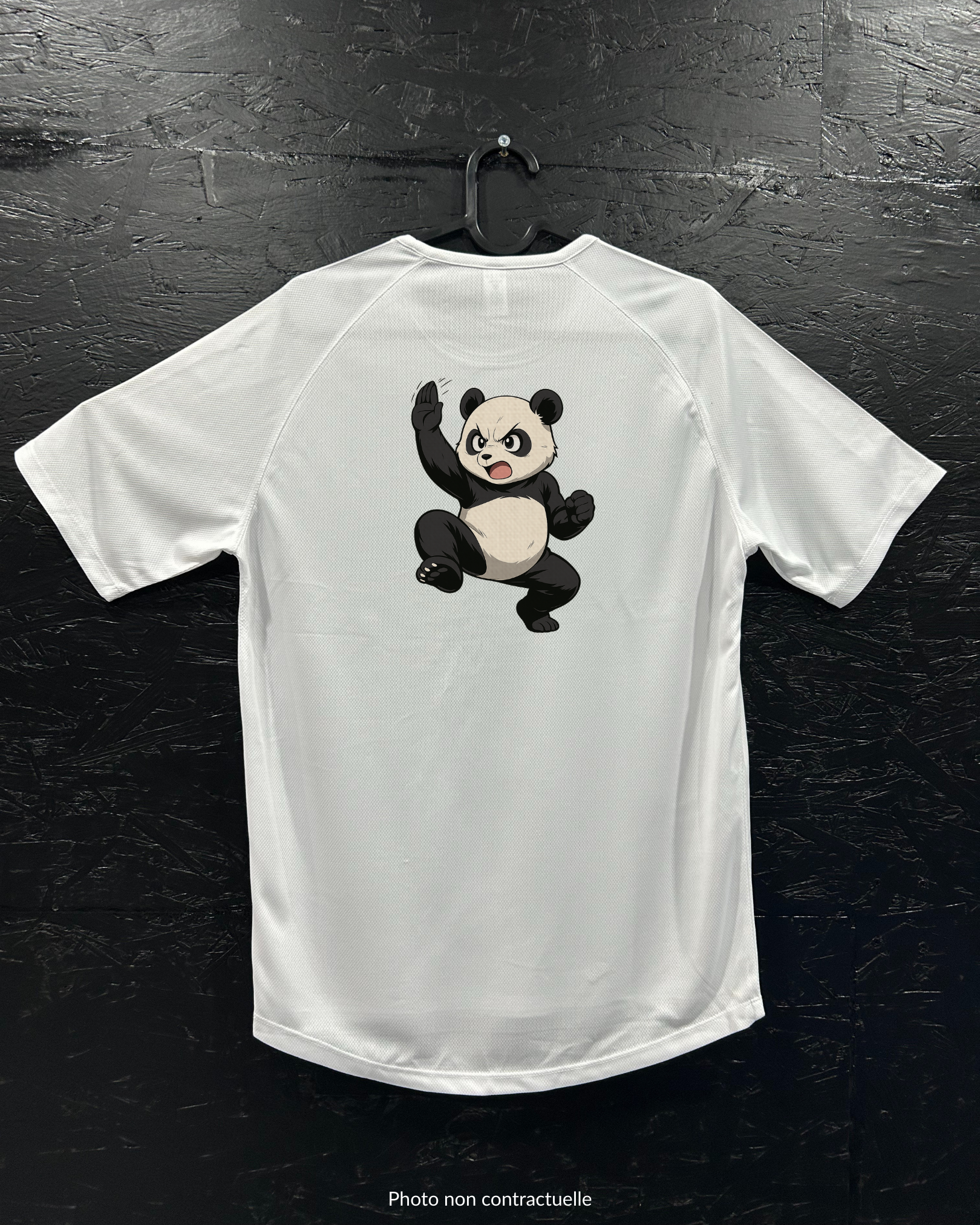 T-shirt de sport blanc 100% polyester - panda karatéka - Homme & Femme