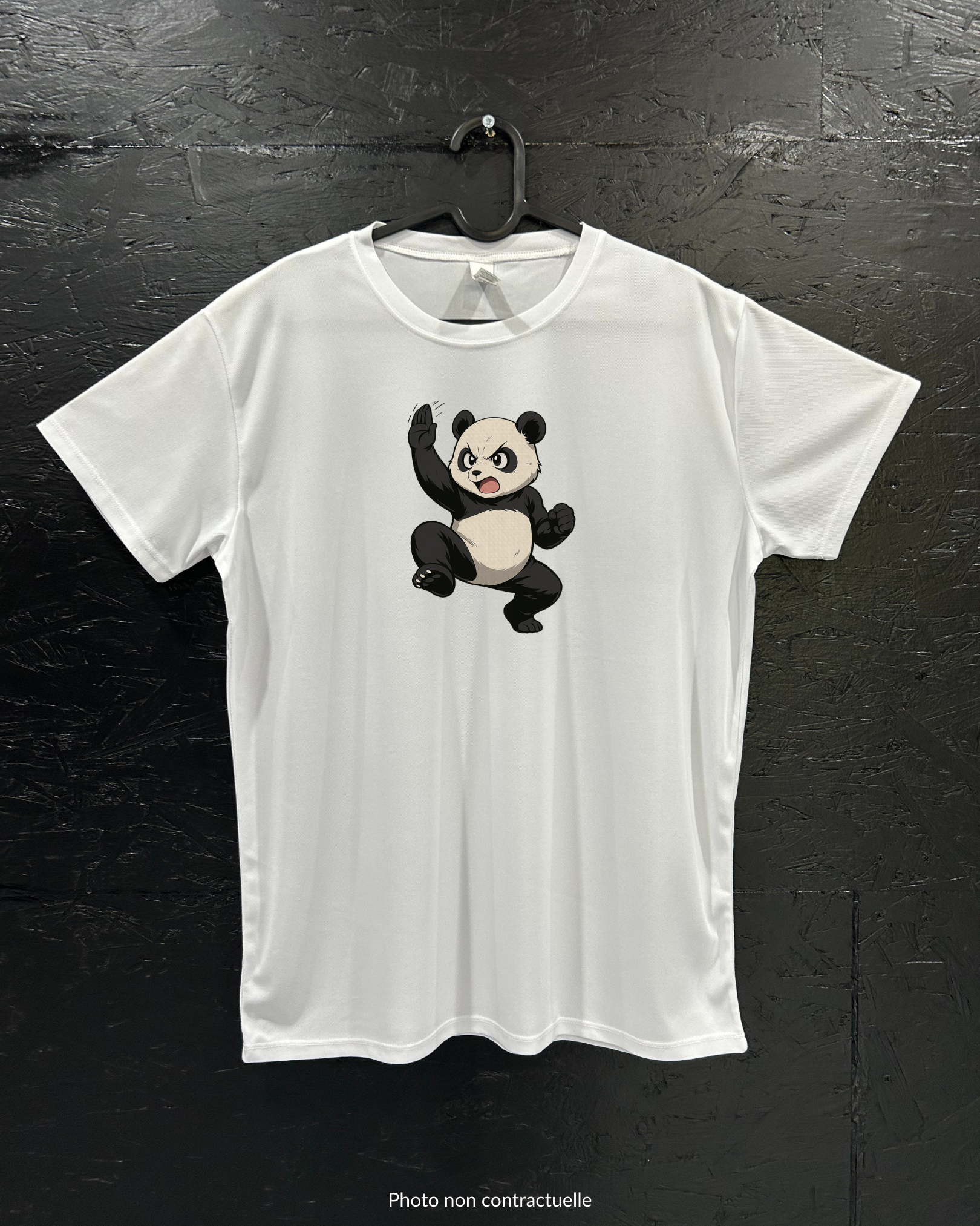 T-shirt de sport blanc 100% polyester - panda karatéka - Homme & Femme