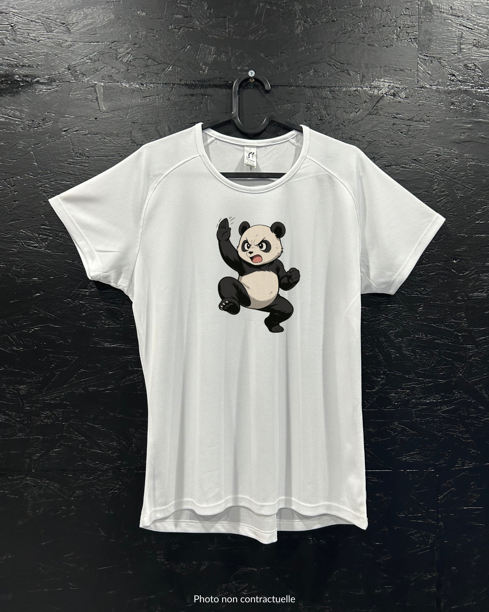 T-shirt de sport blanc 100% polyester - panda karatéka - Homme & Femme