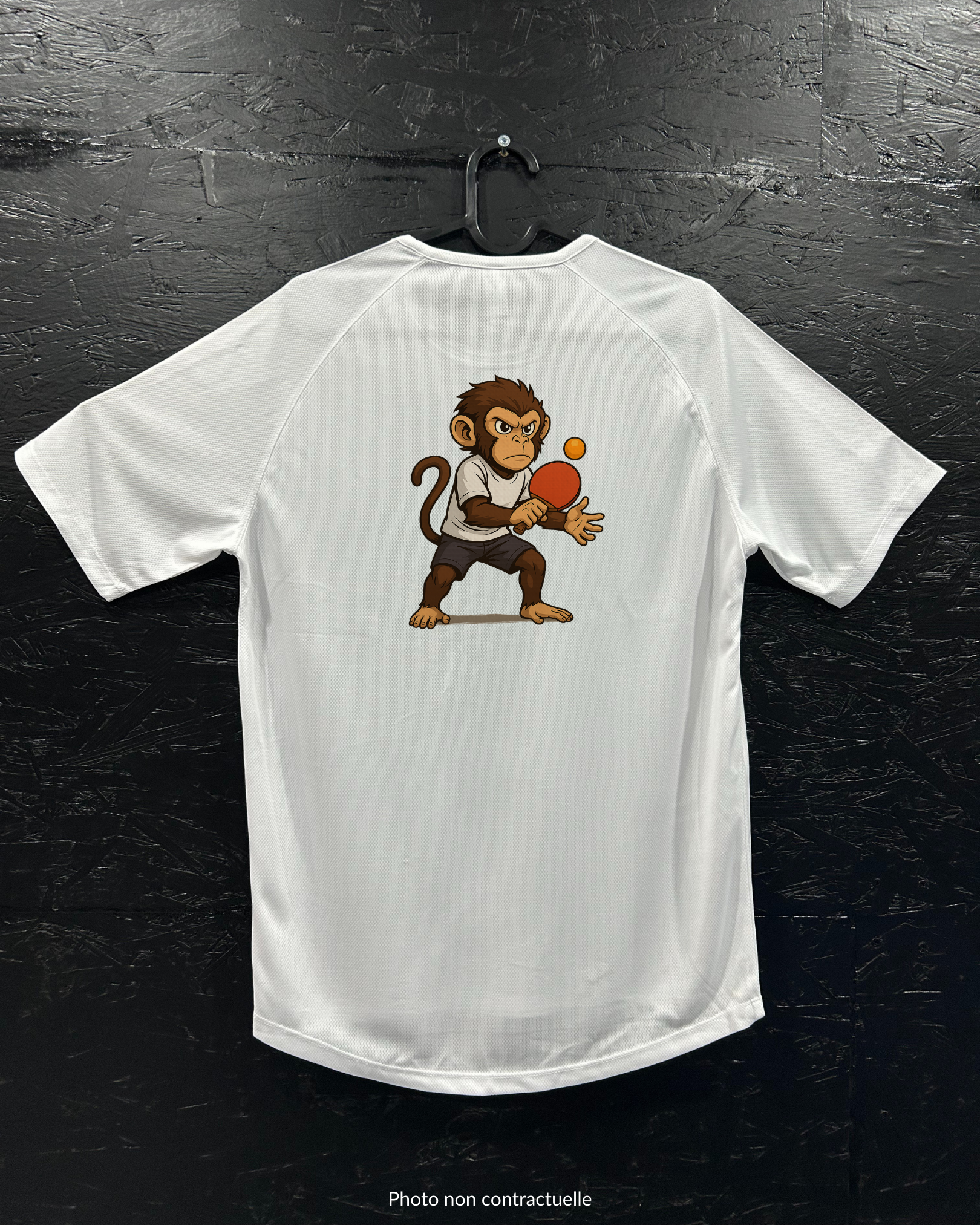 T-shirt de sport blanc 100% polyester - singe ping-pong - Homme & Femme
