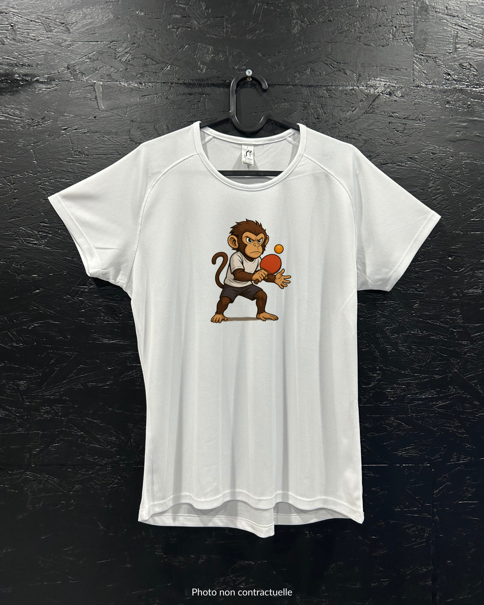 T-shirt de sport blanc 100% polyester - singe ping-pong - Homme & Femme