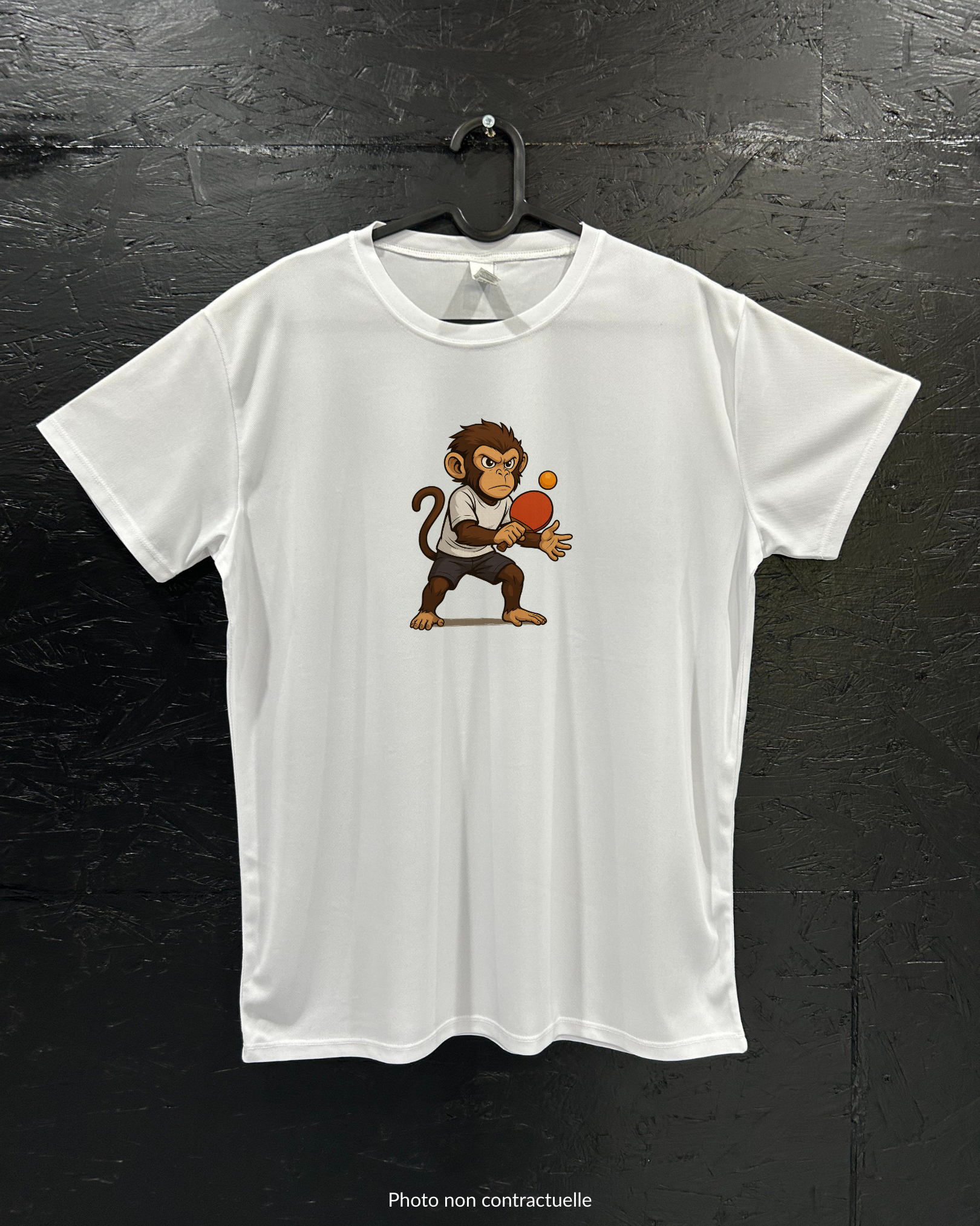 T-shirt de sport blanc 100% polyester - singe ping-pong - Homme & Femme