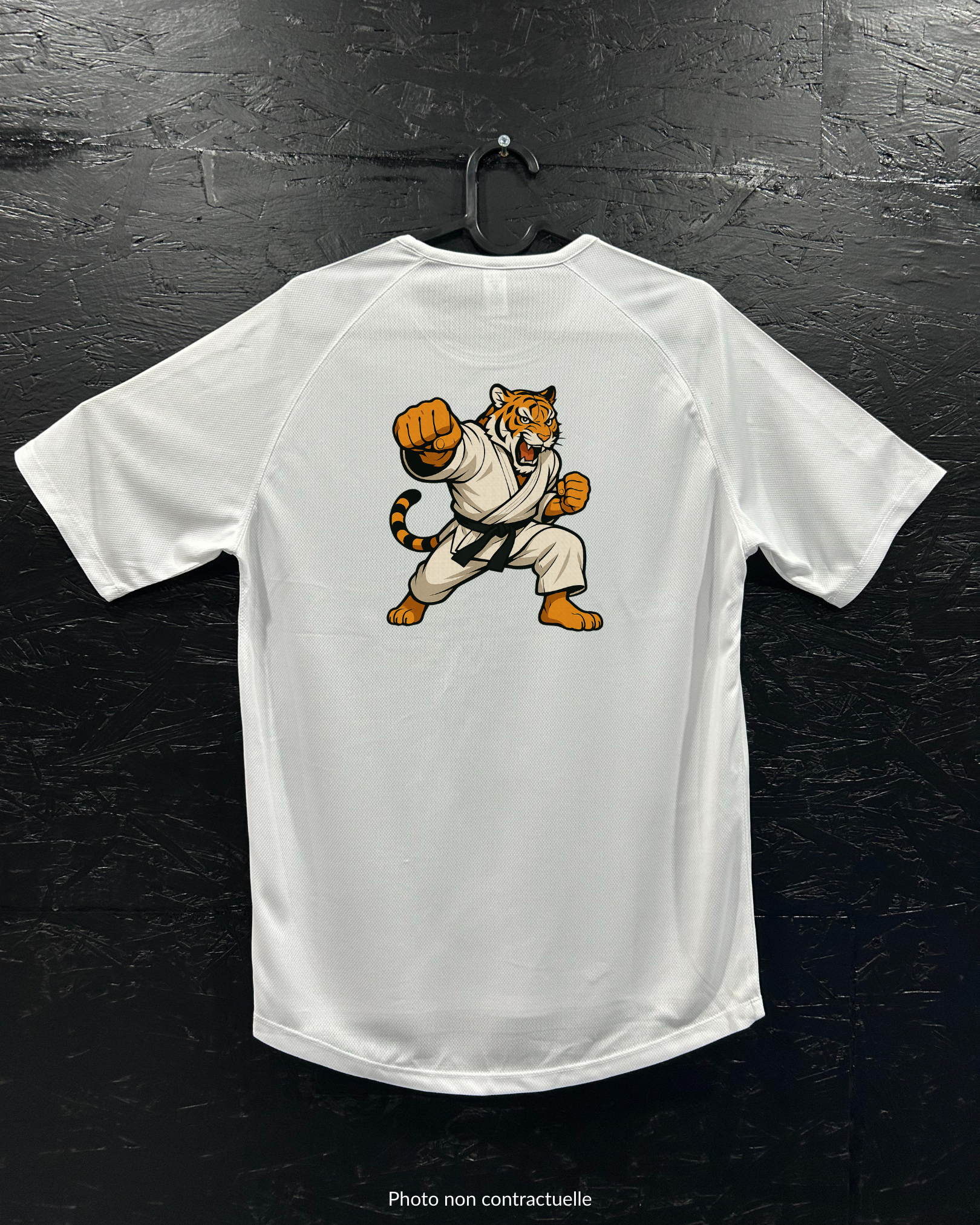 T-shirt de sport blanc 100% polyester - tigre karaté - Homme & Femme