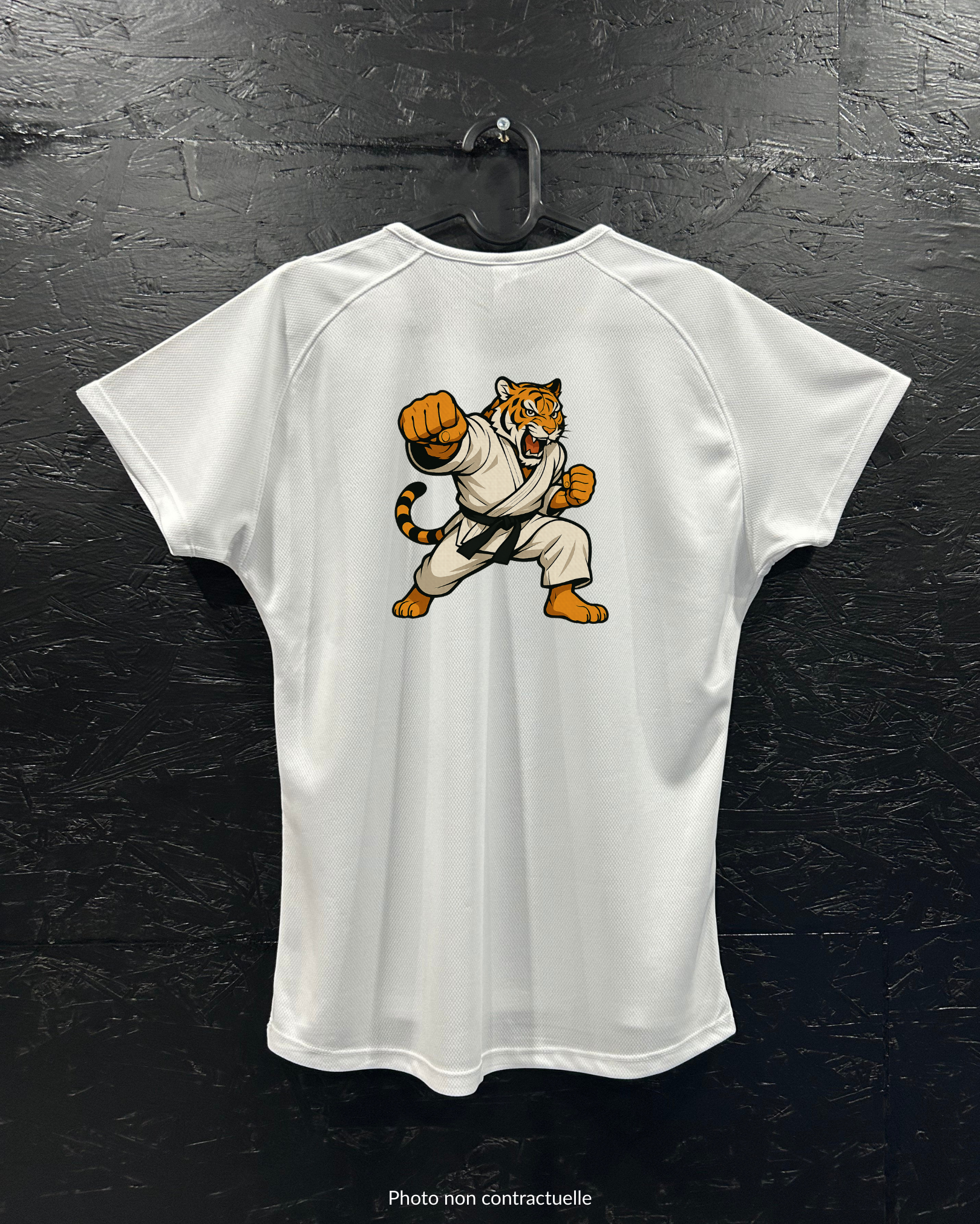 T-shirt de sport blanc 100% polyester - tigre karaté - Homme & Femme
