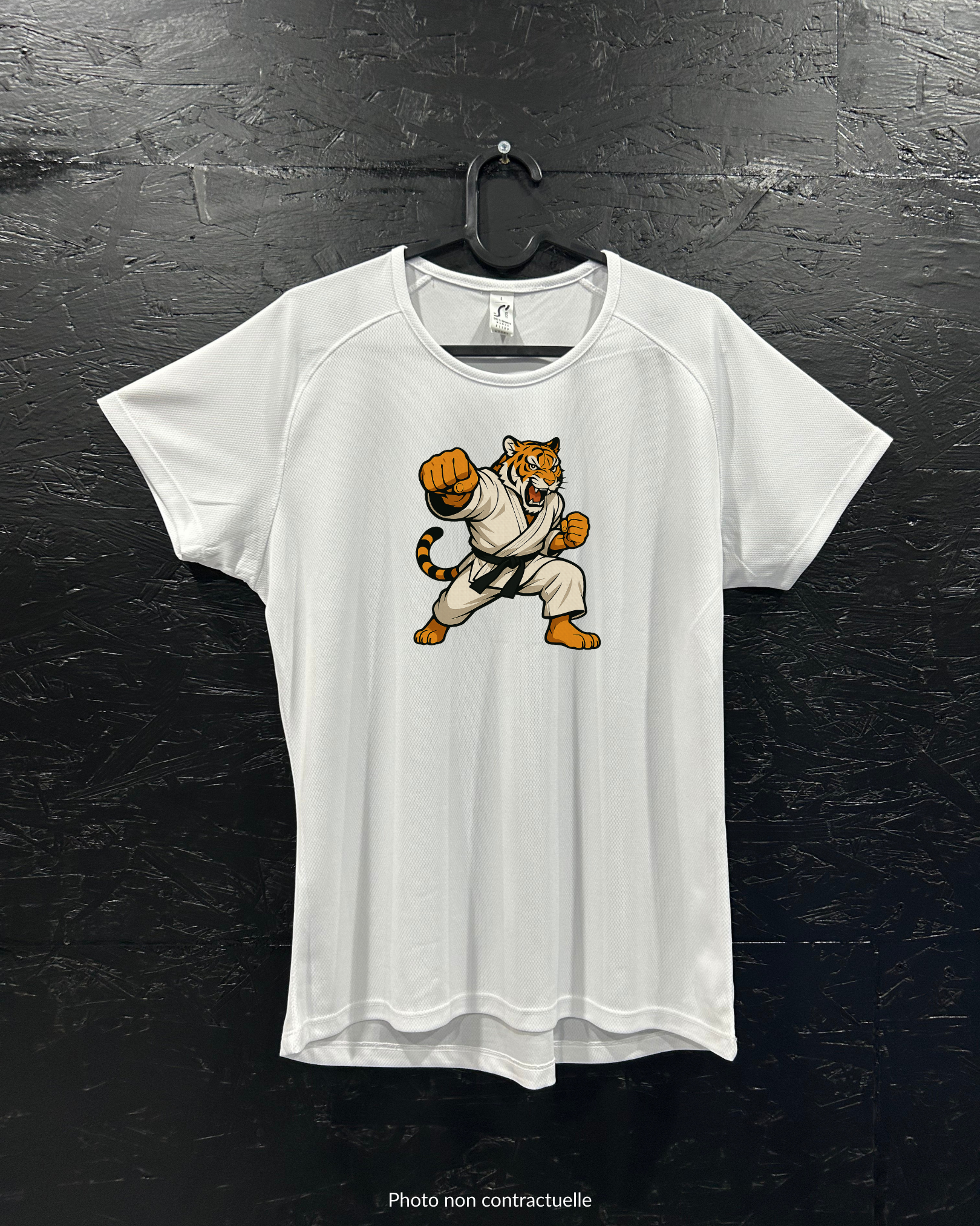 T-shirt de sport blanc 100% polyester - tigre karaté - Homme & Femme