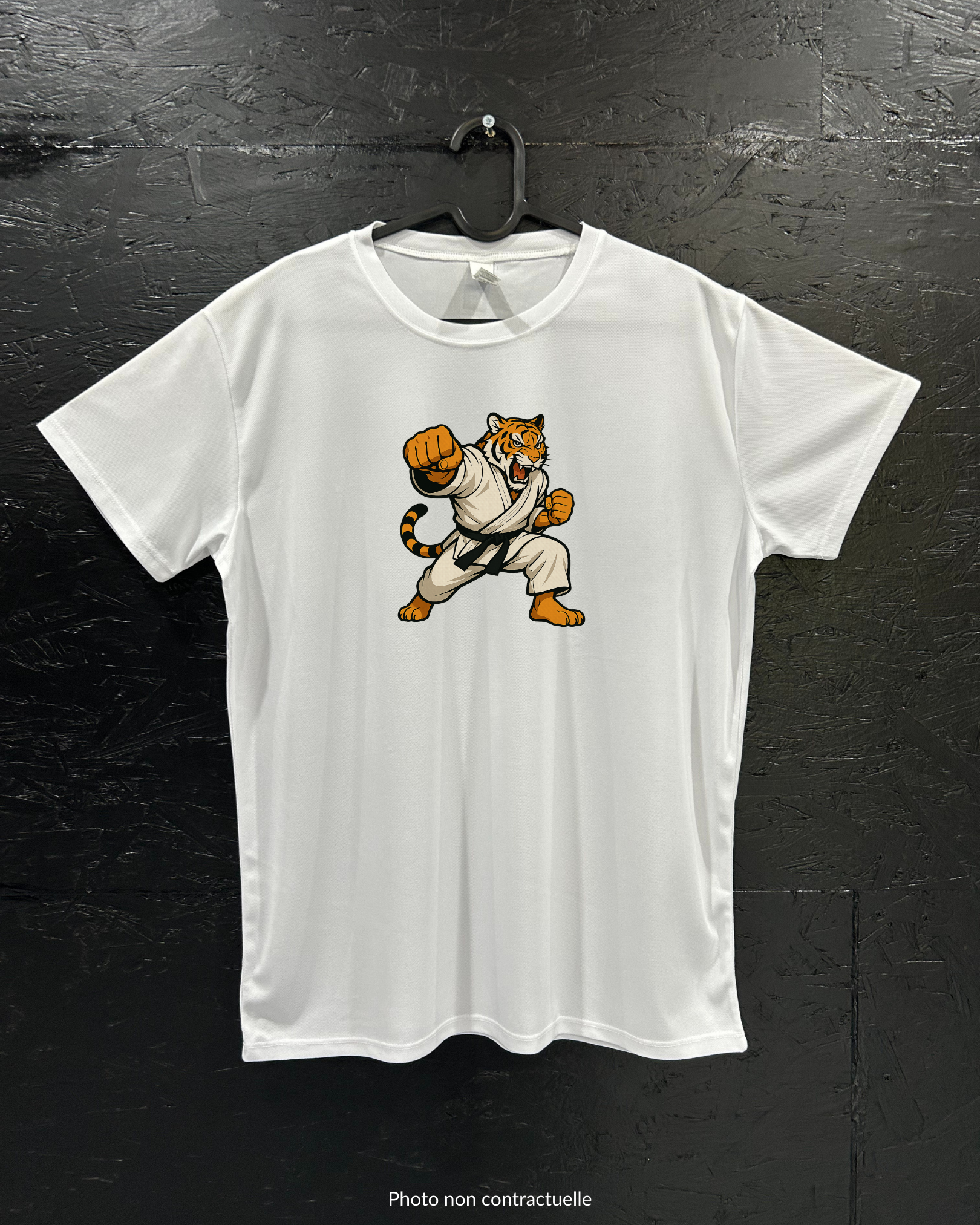T-shirt de sport blanc 100% polyester - tigre karaté - Homme & Femme